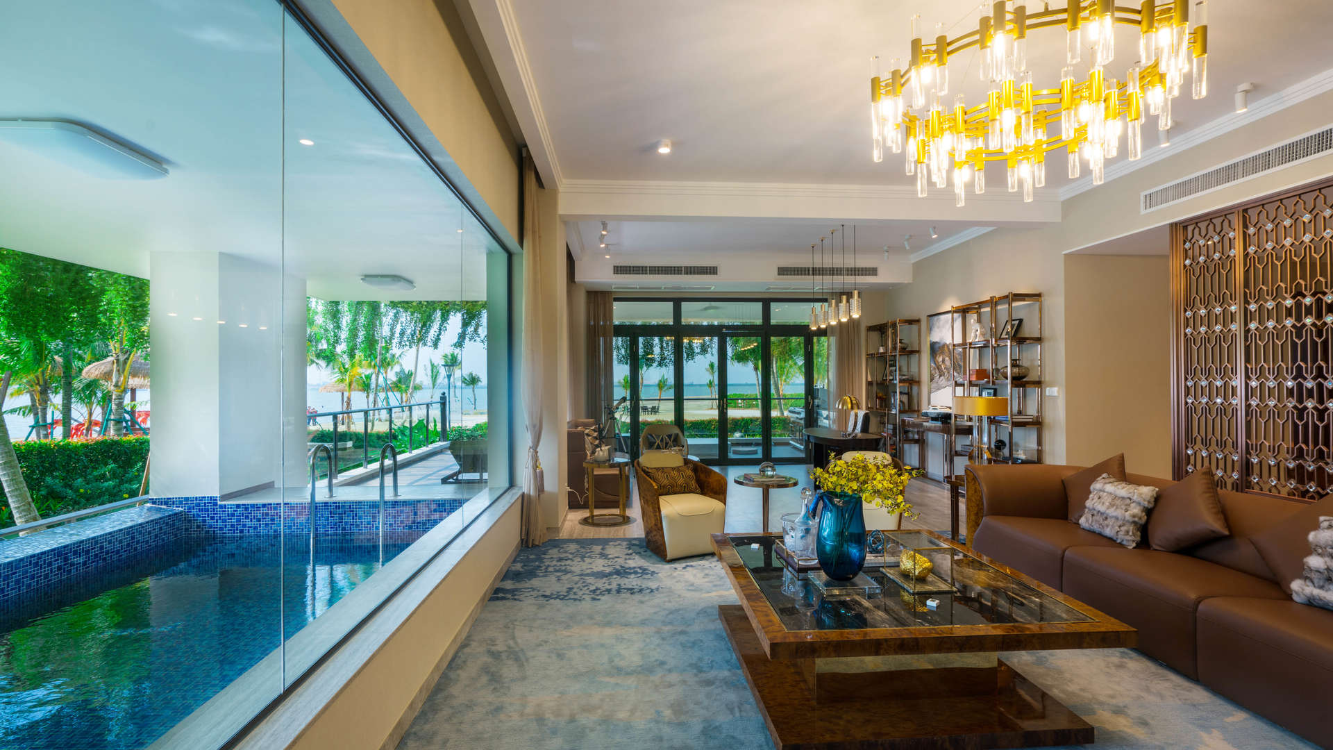 Luxurious living room in Nigella Park apartment, Forest City, Malaysia, with elegant decor