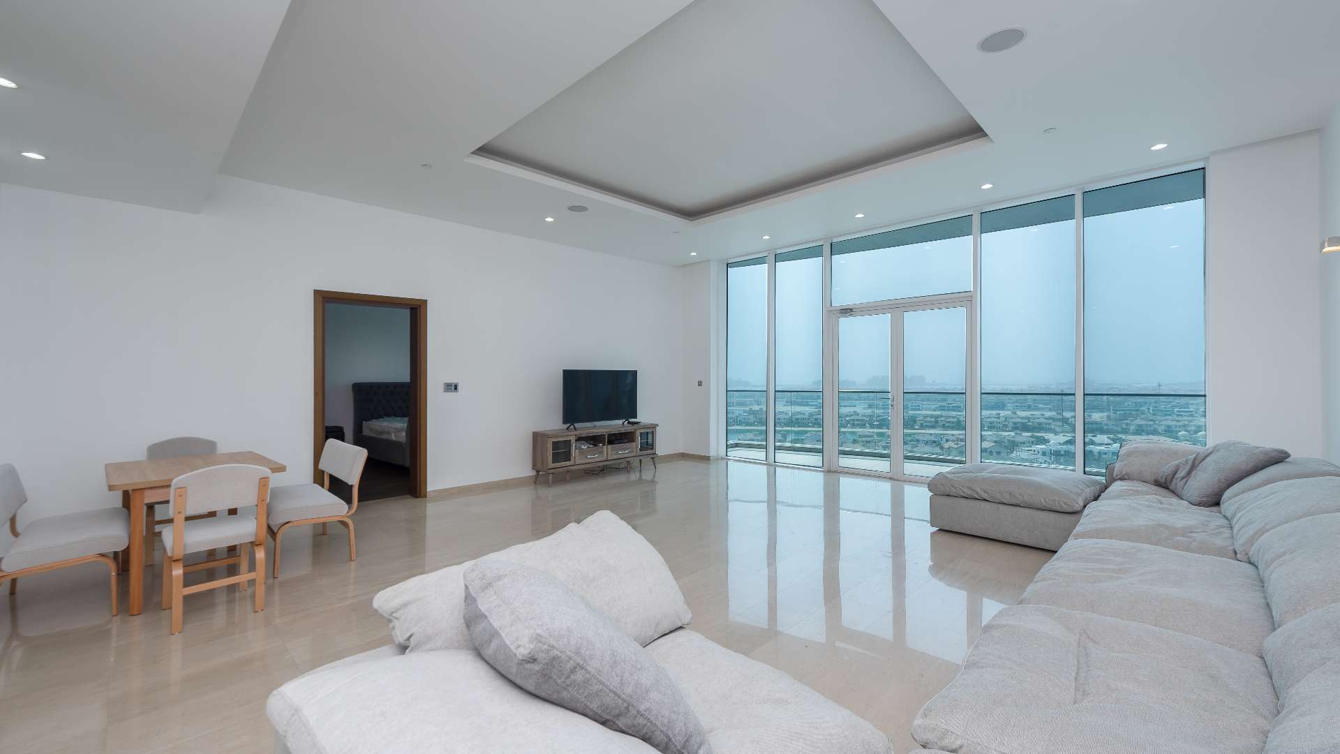 High-floor apartment living room with modern decor in Oceana, Palm Jumeirah
