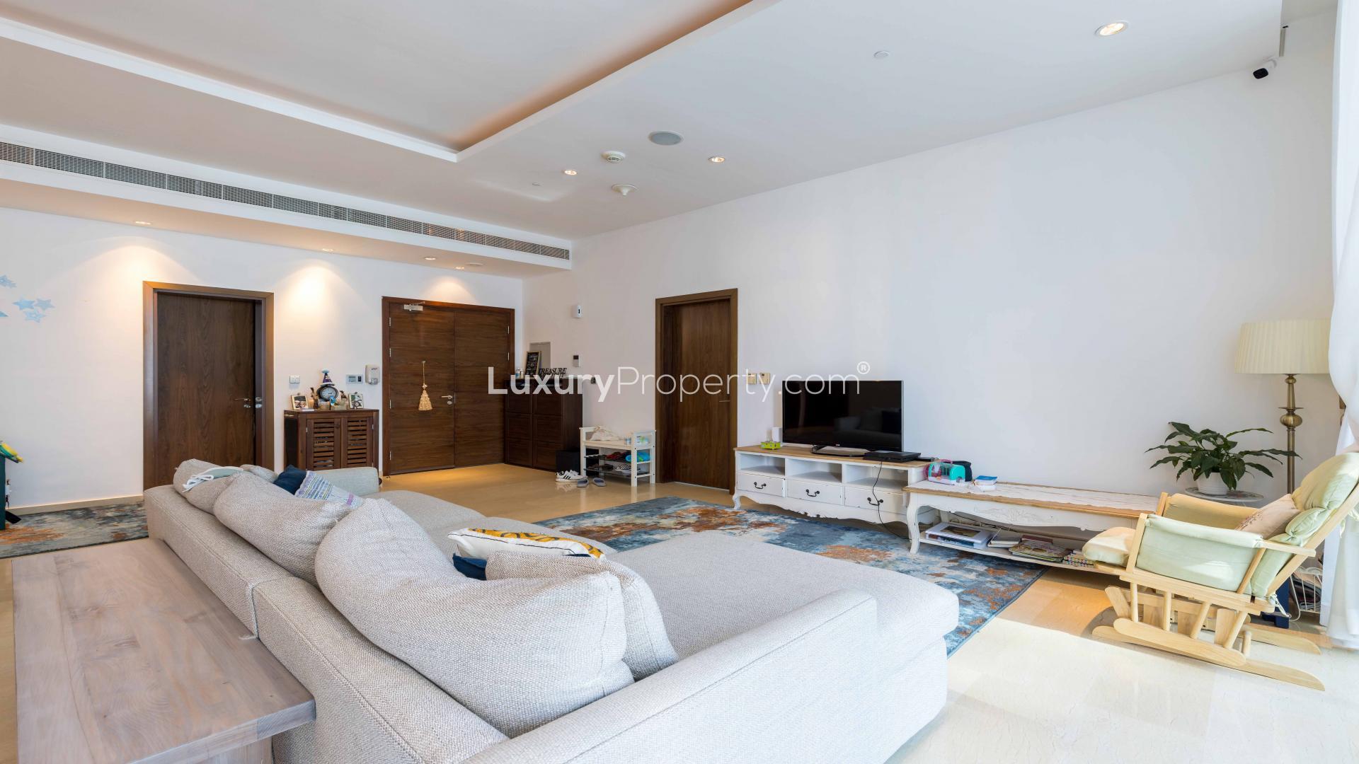 Living room with modern decor in Oceana Residences, Palm Jumeirah apartment for sale
