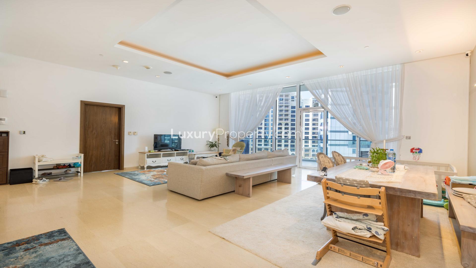 Spacious living room in 3-bedroom apartment, Oceana Residences, Palm Jumeirah, modern decor