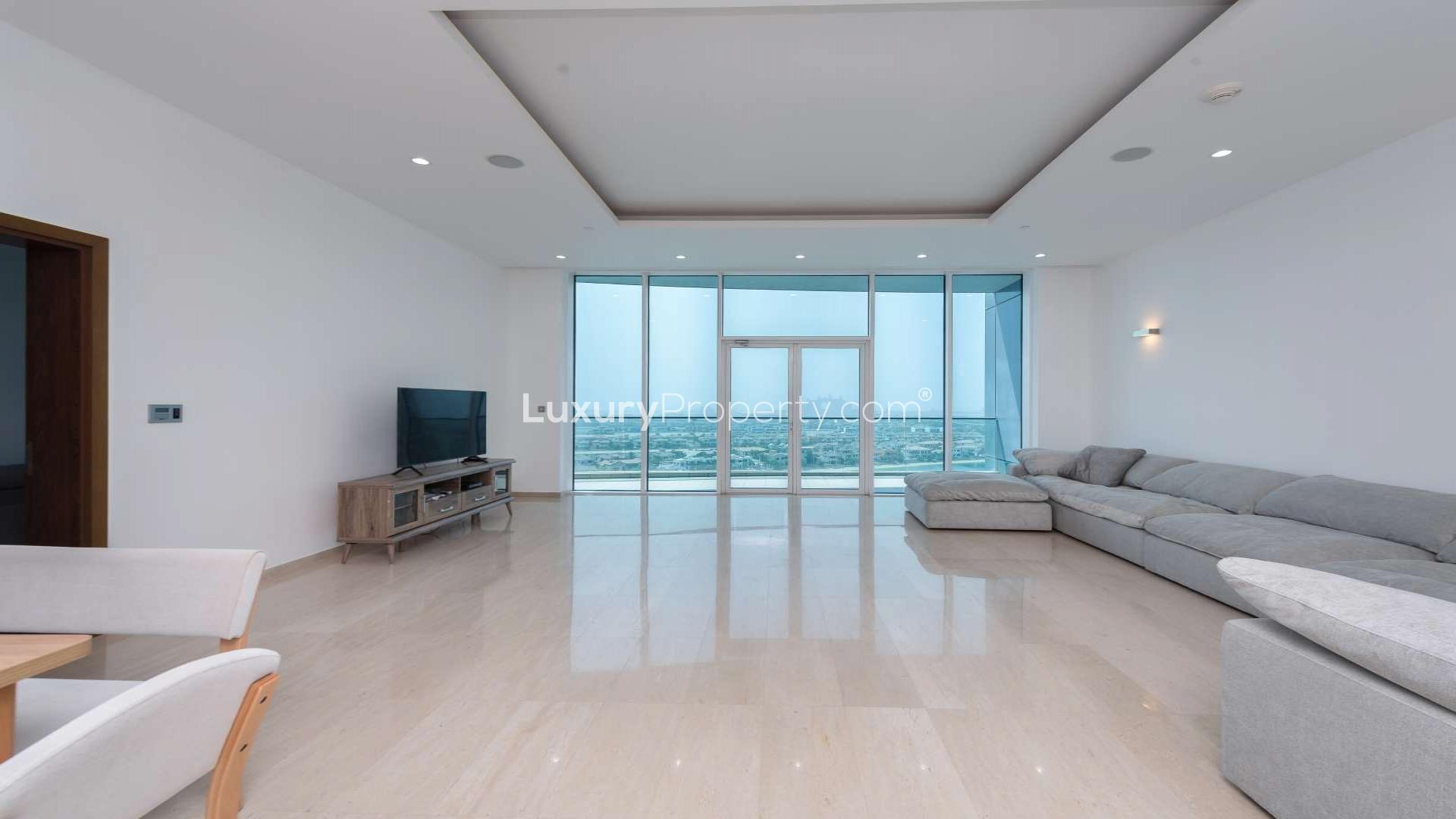 Modern apartment view of Palm Jumeirah marina and Royal Atlantis, Oceana community