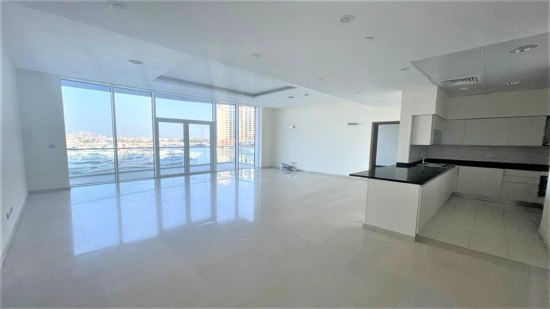 Aerial view of Palm Jumeirah, luxury apartments and marina, Oceana Residences, Dubai