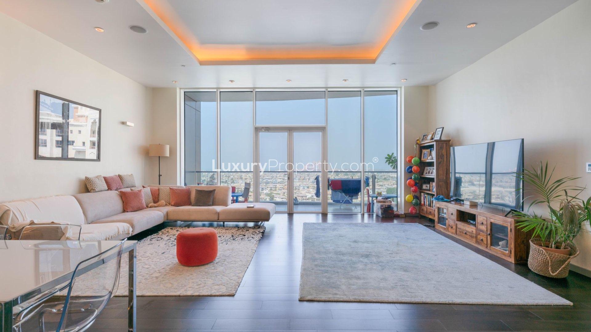 High-floor apartment view, Atlantis-facing, overlooking marina in Palm Jumeirah, Oceana community