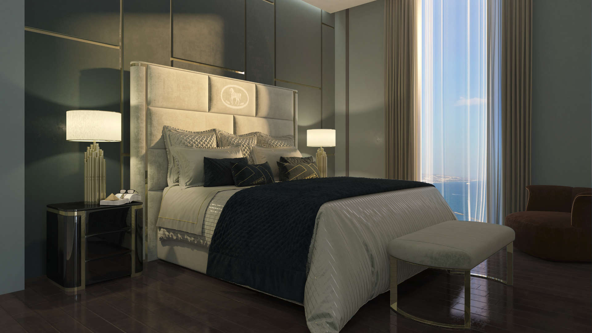 Modern kitchen and dining area in Olympic Resort apartment, Limassol, with sea view