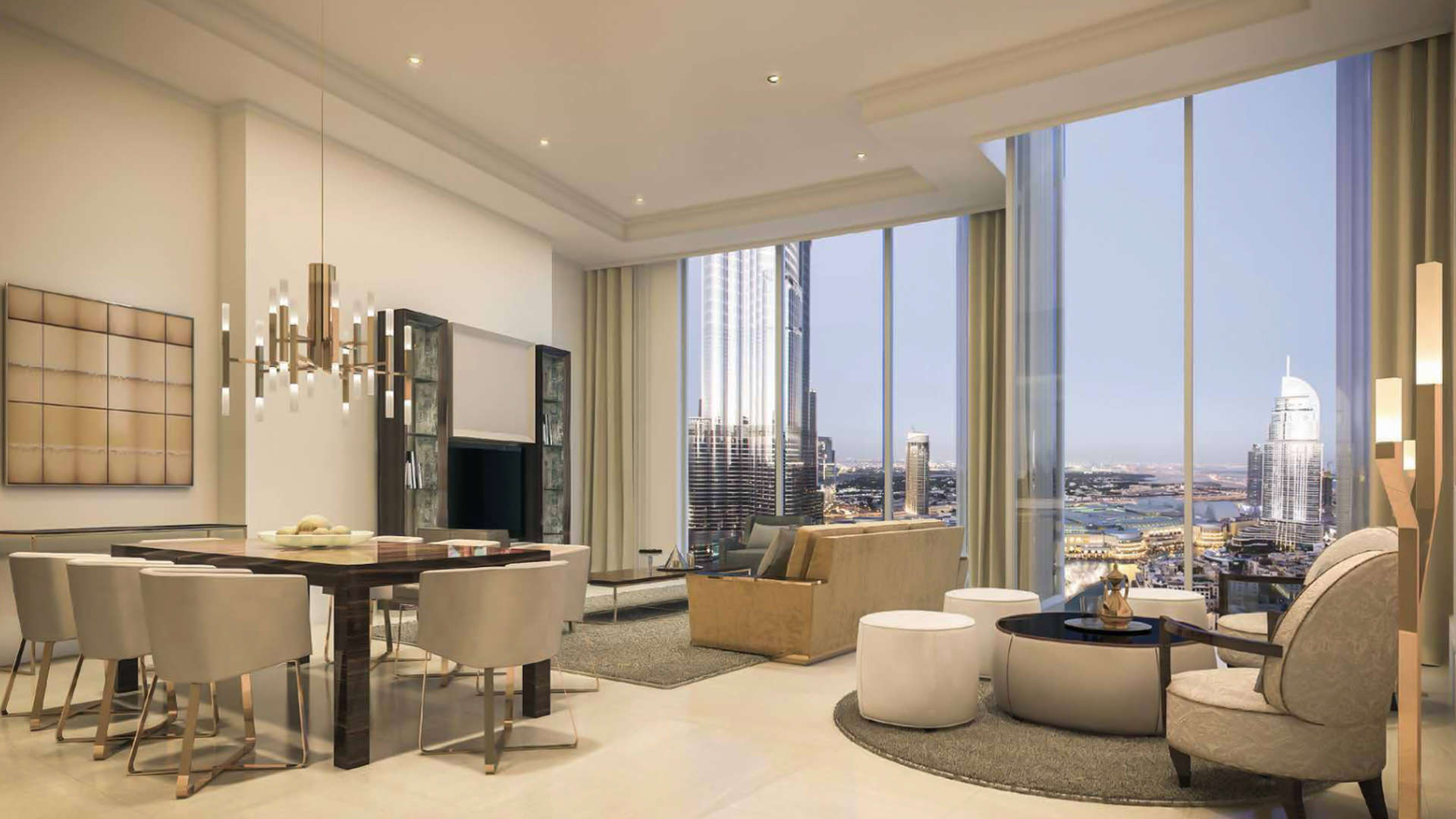 Luxury apartment living in bustling Burj Khalifa Area, Downtown Dubai, vibrant community scene