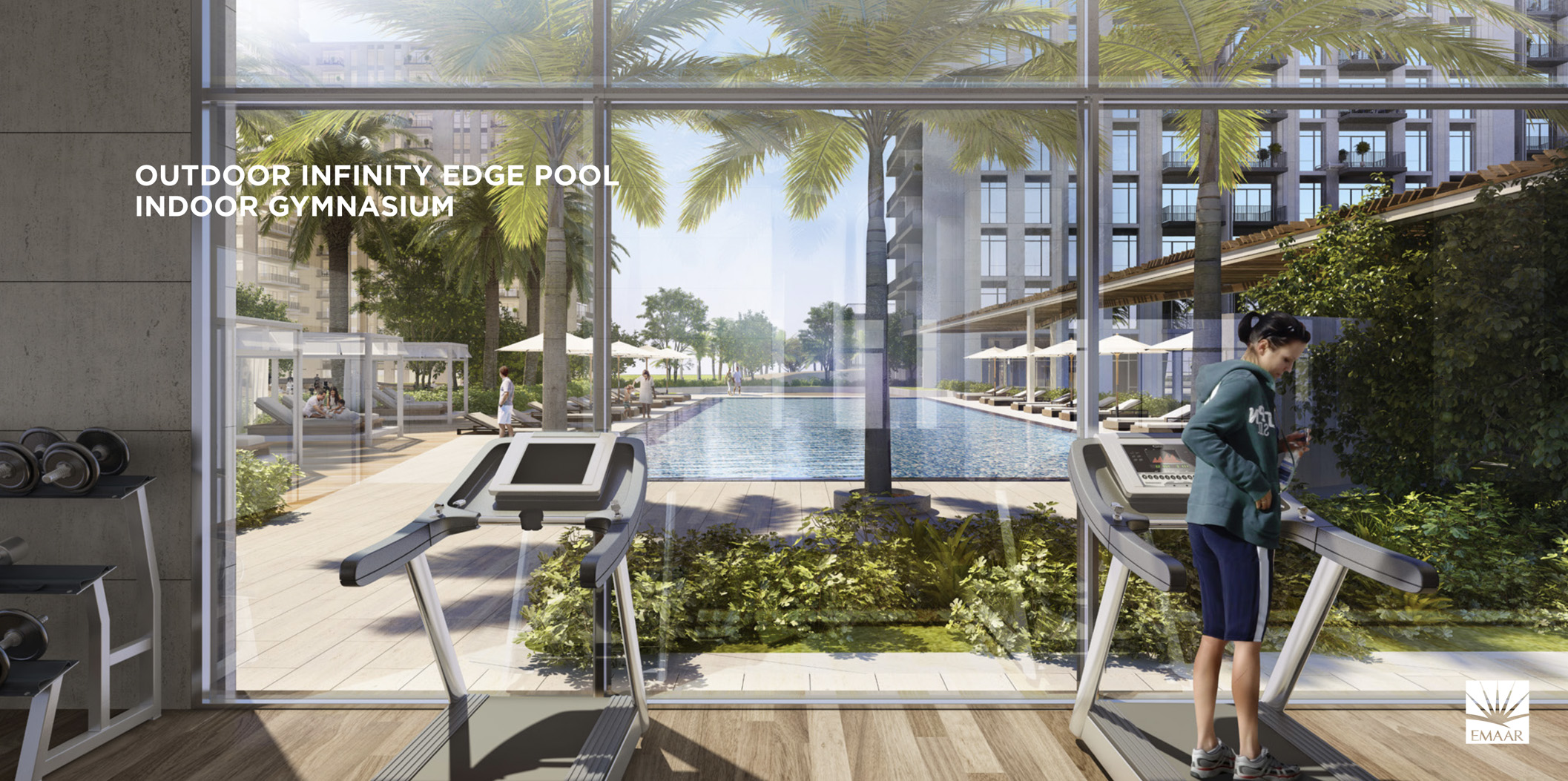 Modern living room and kitchen in Dubai Hills Estate apartment, Park Heights