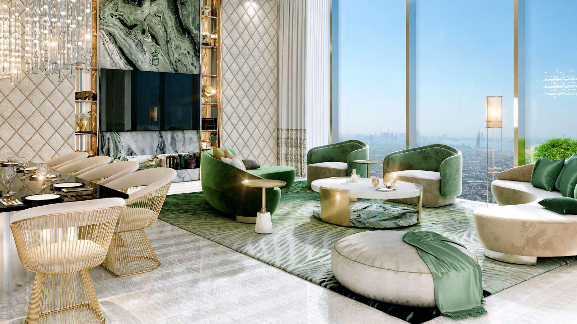 Luxurious living area with elegant decor in Safa One apartment, Business Bay