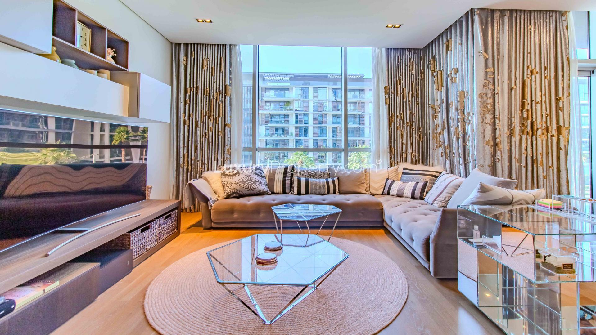 Luxurious living room in 3-bedroom apartment, City Walk, Building 16, with elegant decor