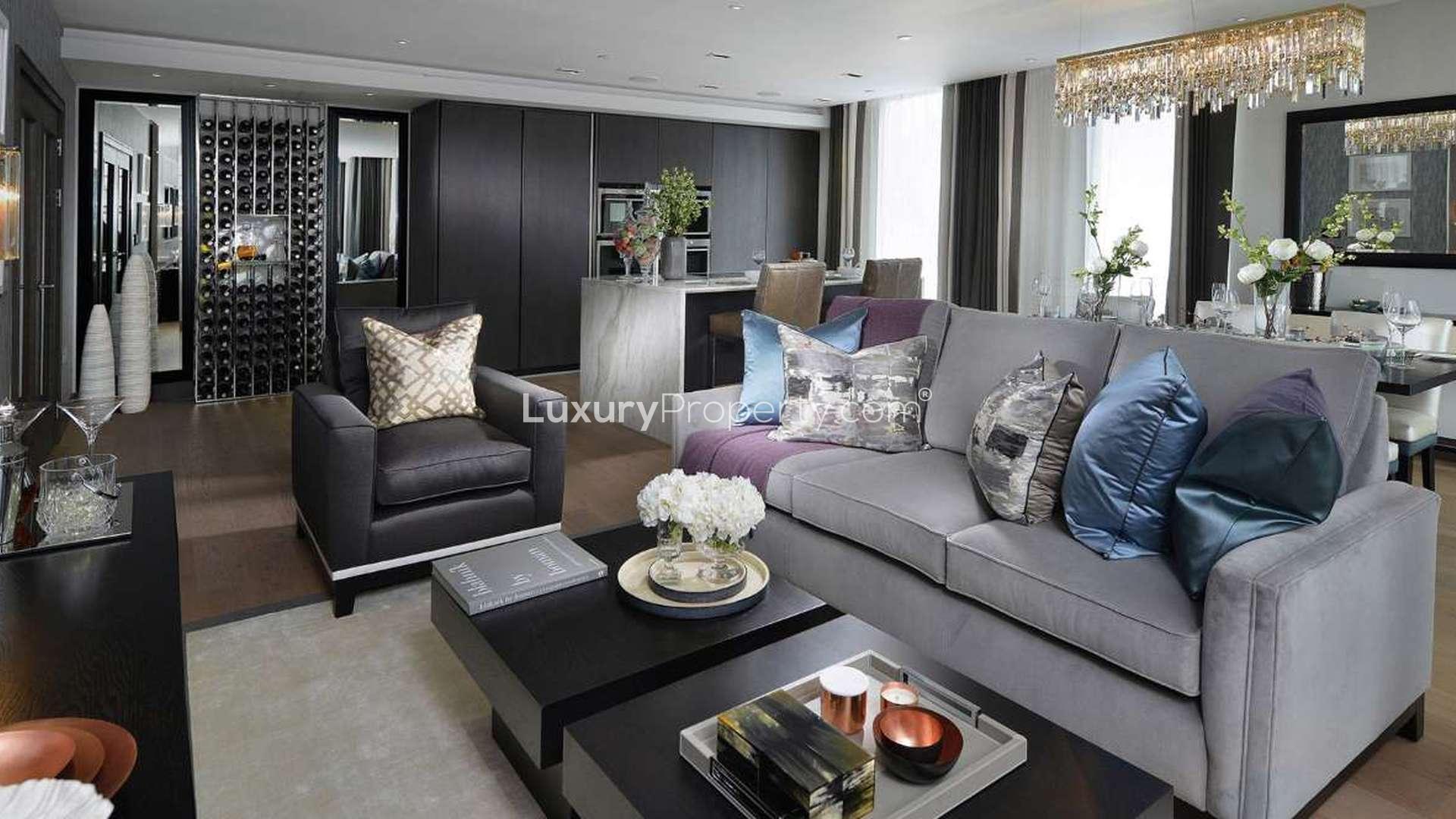 Luxurious bedroom in three-bedroom apartment, Sovereign Court, Hammersmith, London, for sale