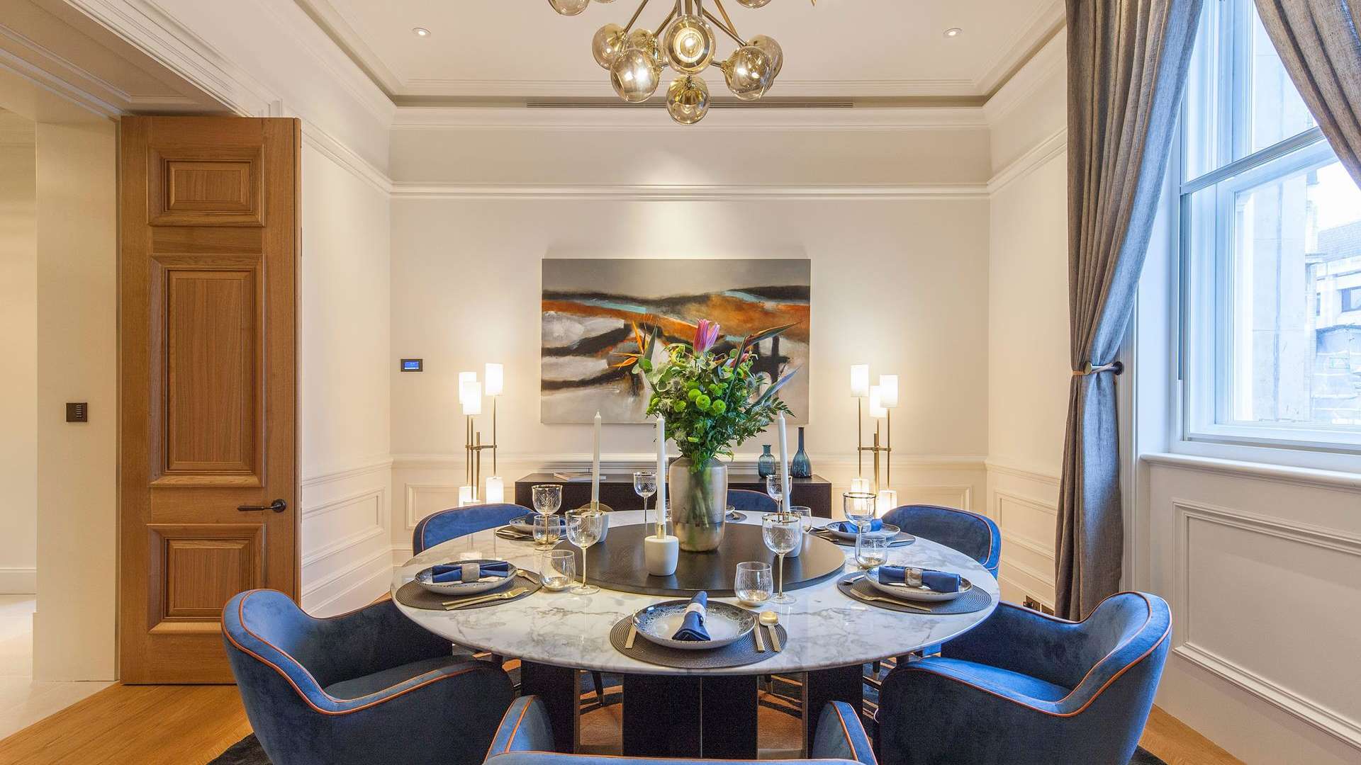 Luxury living room in Oceanic House, St James's Park, London, with elegant decor