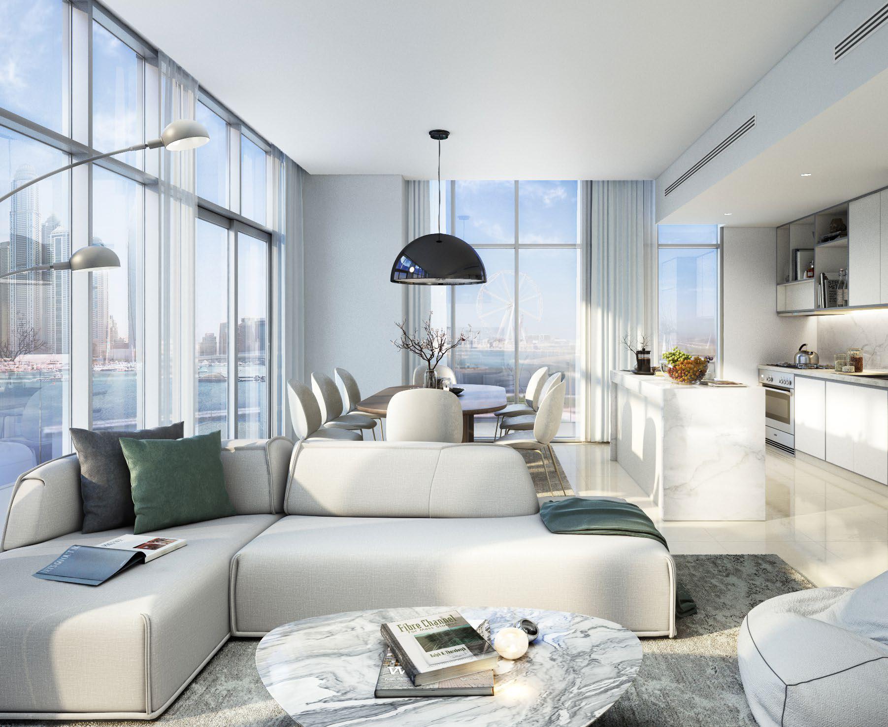 Skyline view from luxury apartment at Sunrise Bay, Emaar Beachfront, Dubai Harbour