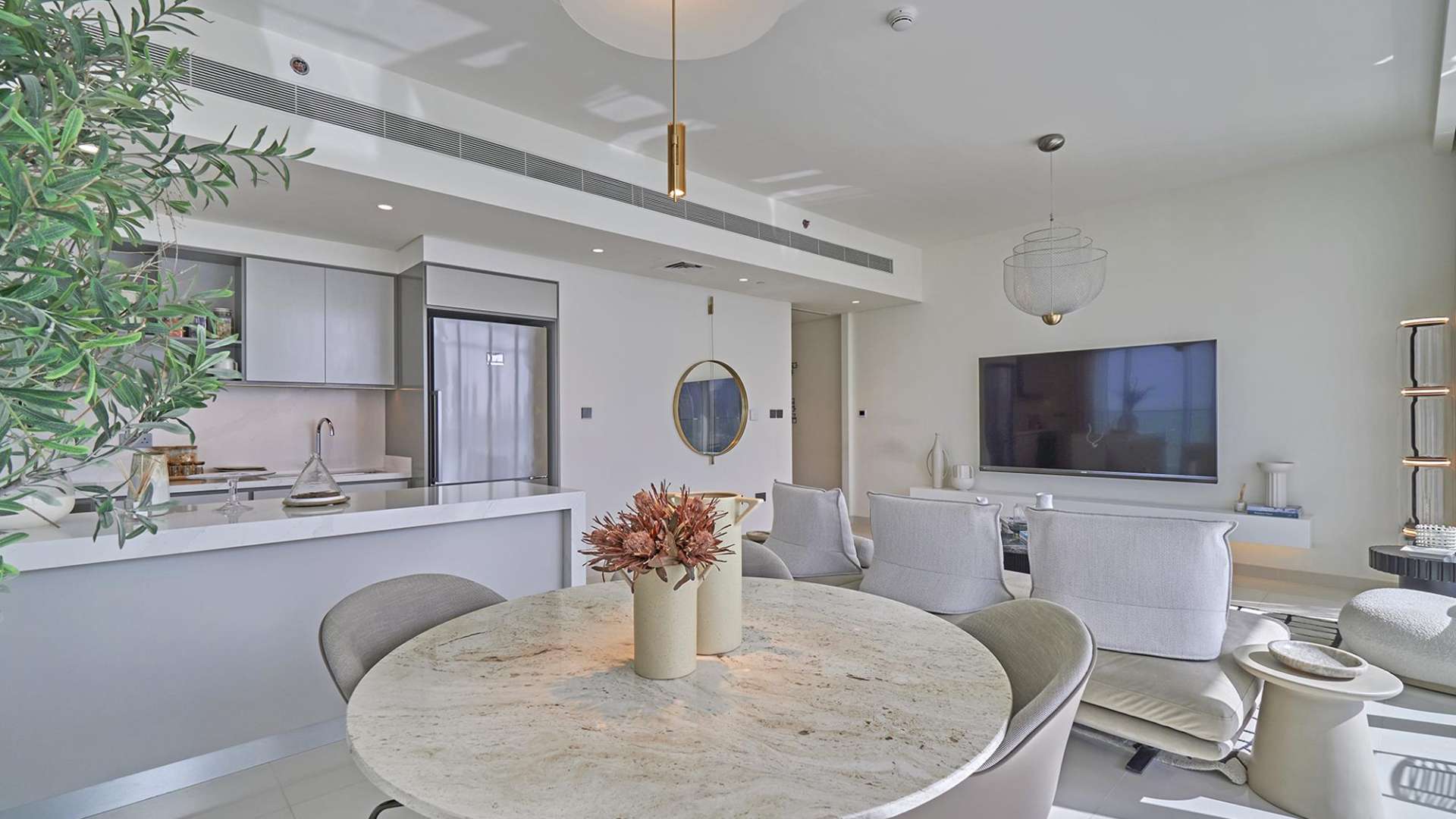 Beachfront apartment view of Dubai Harbour and skyline at Emaar Beachfront community