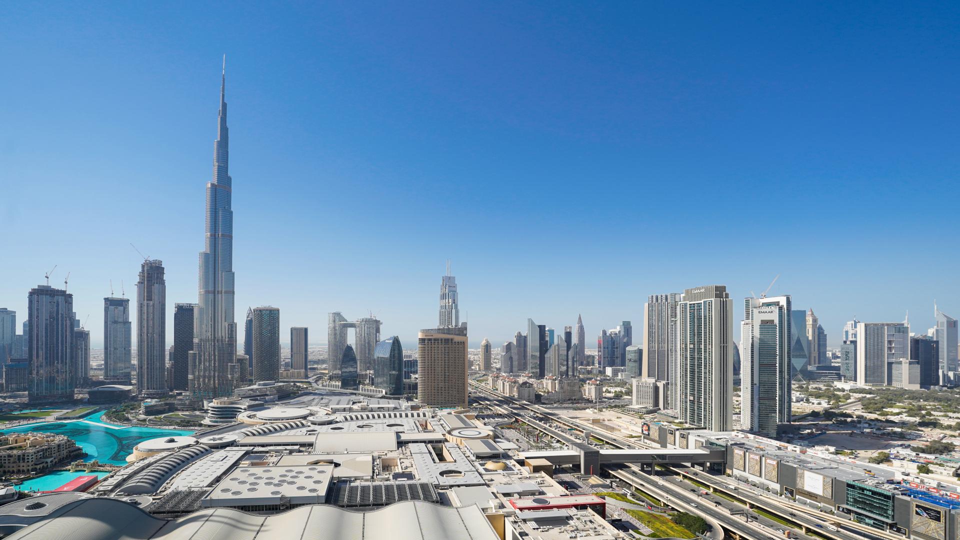 High-floor apartment view of Burj Khalifa and fountain, Downtown Dubai, Address Residence Fountain Views