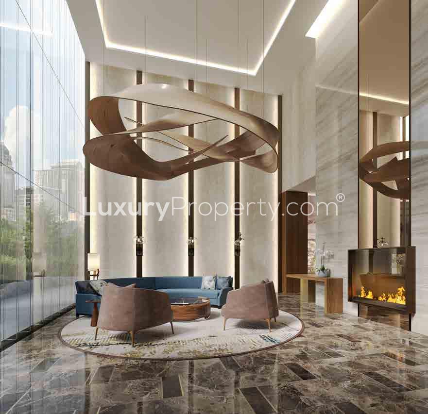 Modern luxury apartment lobby with elegant decor at The Address Residences, Downtown Dubai