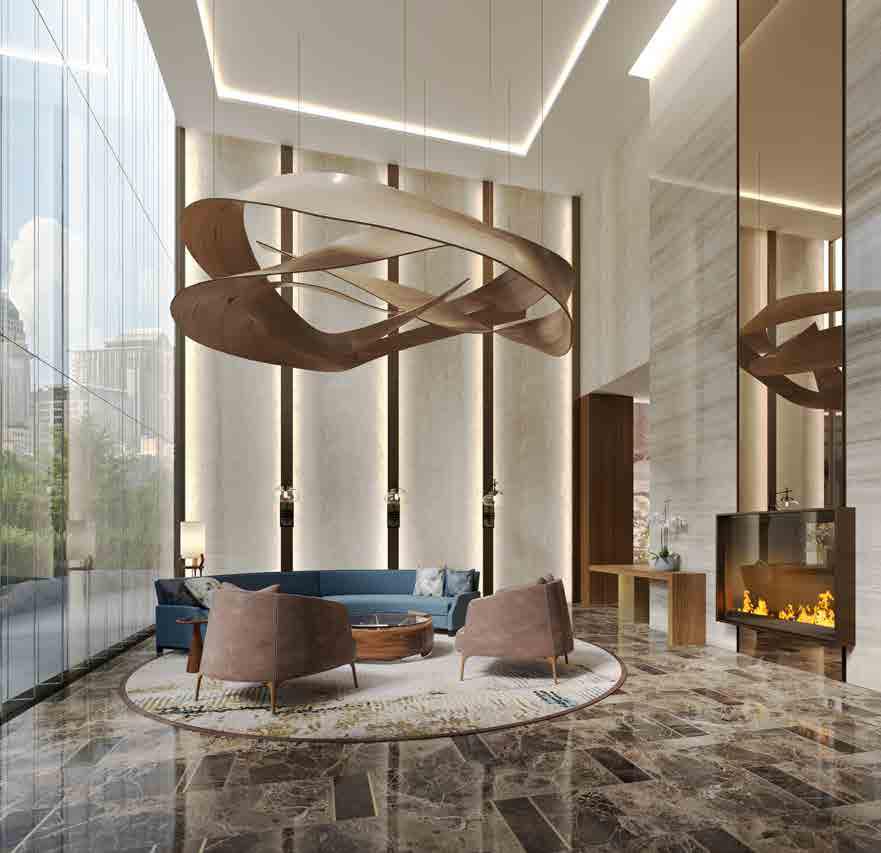 Modern luxury apartment lobby with elegant decor at The Address Residences, Downtown Dubai