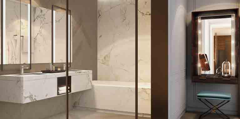 "Stunning view from The Address Residences apartment balcony in Downtown Dubai at sunset.",Luxurious bathroom in modern 3-bedroom apartment, The Address Residences Dubai Opera, Downtown Dubai