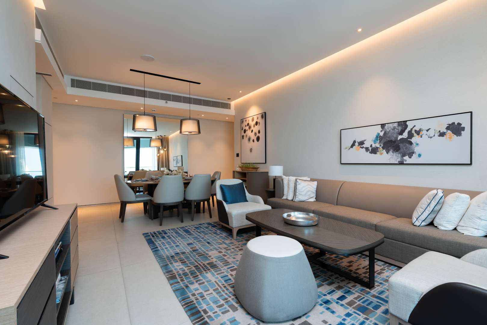 Modern living room in luxury 1-bedroom apartment, The Address Jumeirah Resort, Jumeirah Beach Residence