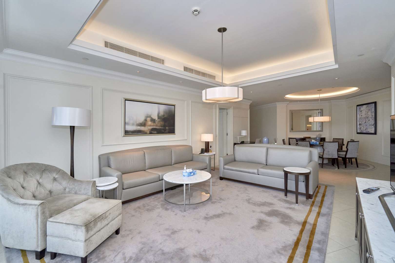 Modern bathroom in Downtown Dubai apartment, featuring sleek design and elegant fixtures
