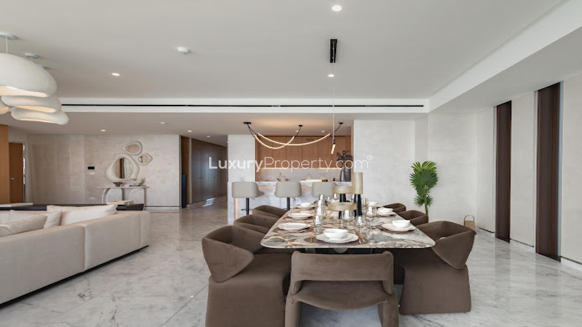 Luxurious living room with sea view in Palm Jumeirah apartment, Atlantis The Royal Residences