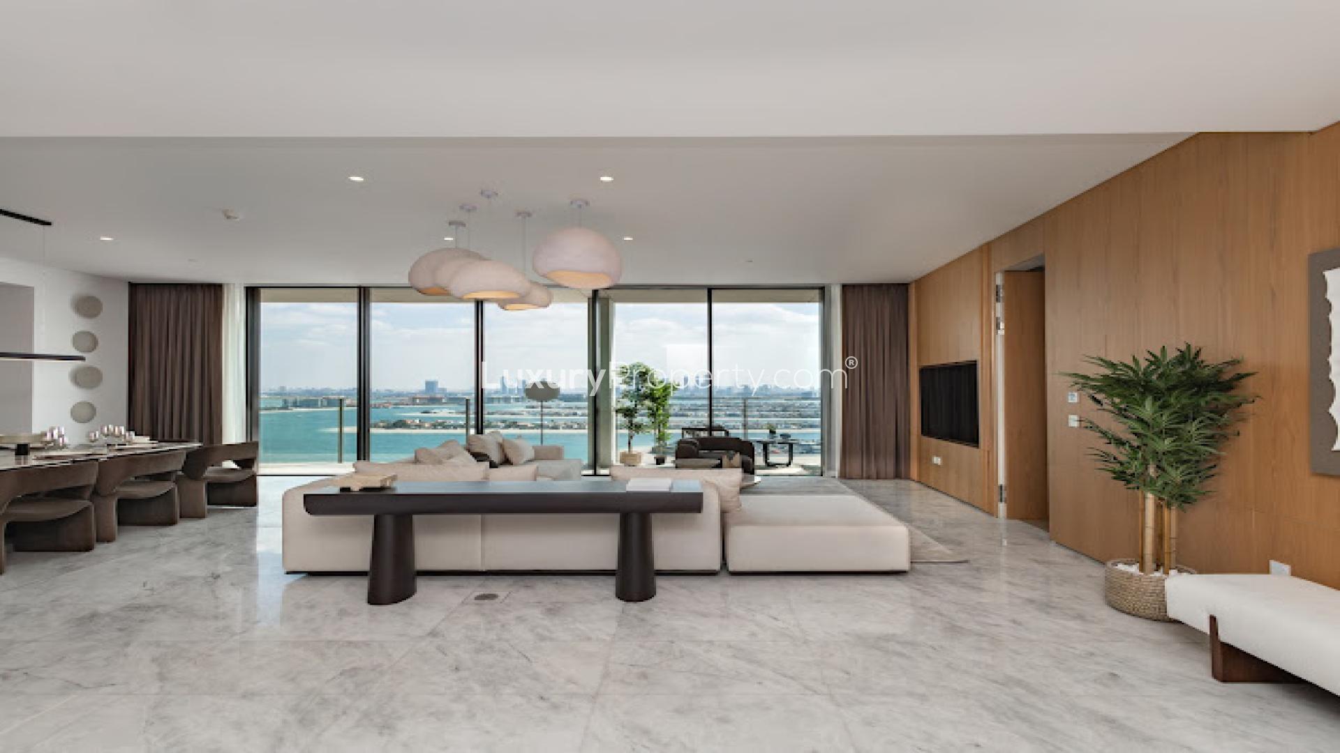 Luxurious Palm Jumeirah apartment interior with modern decor and marble flooring at Atlantis Residences