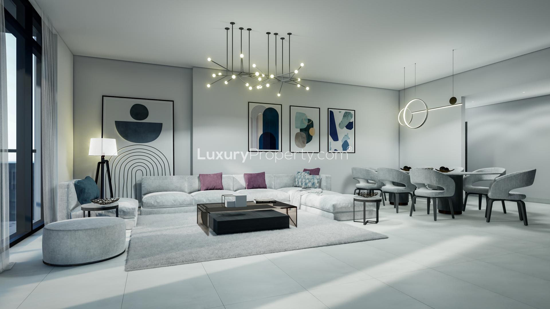 Modern living and dining area in Paragon Residence apartment, Business Bay, for sale