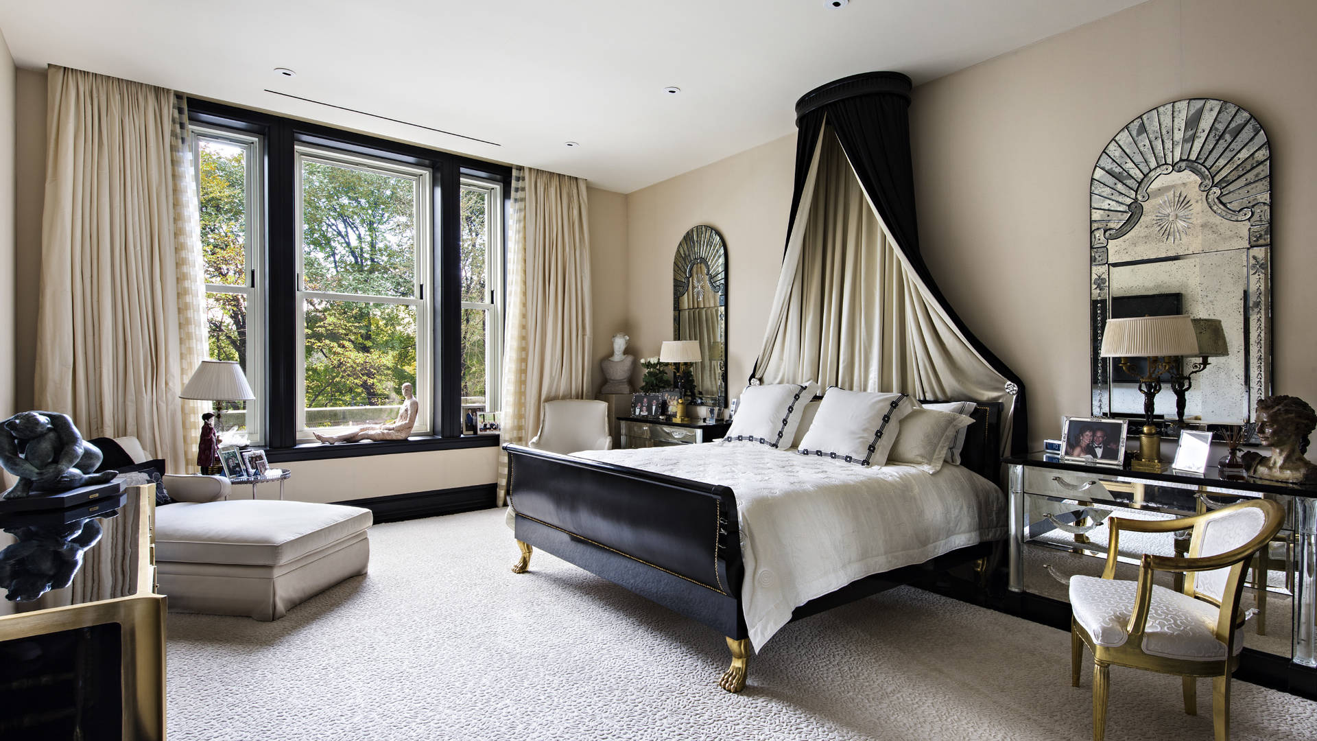 Luxurious bathroom with elegant decor in Manhattan apartment, featuring Central Park views