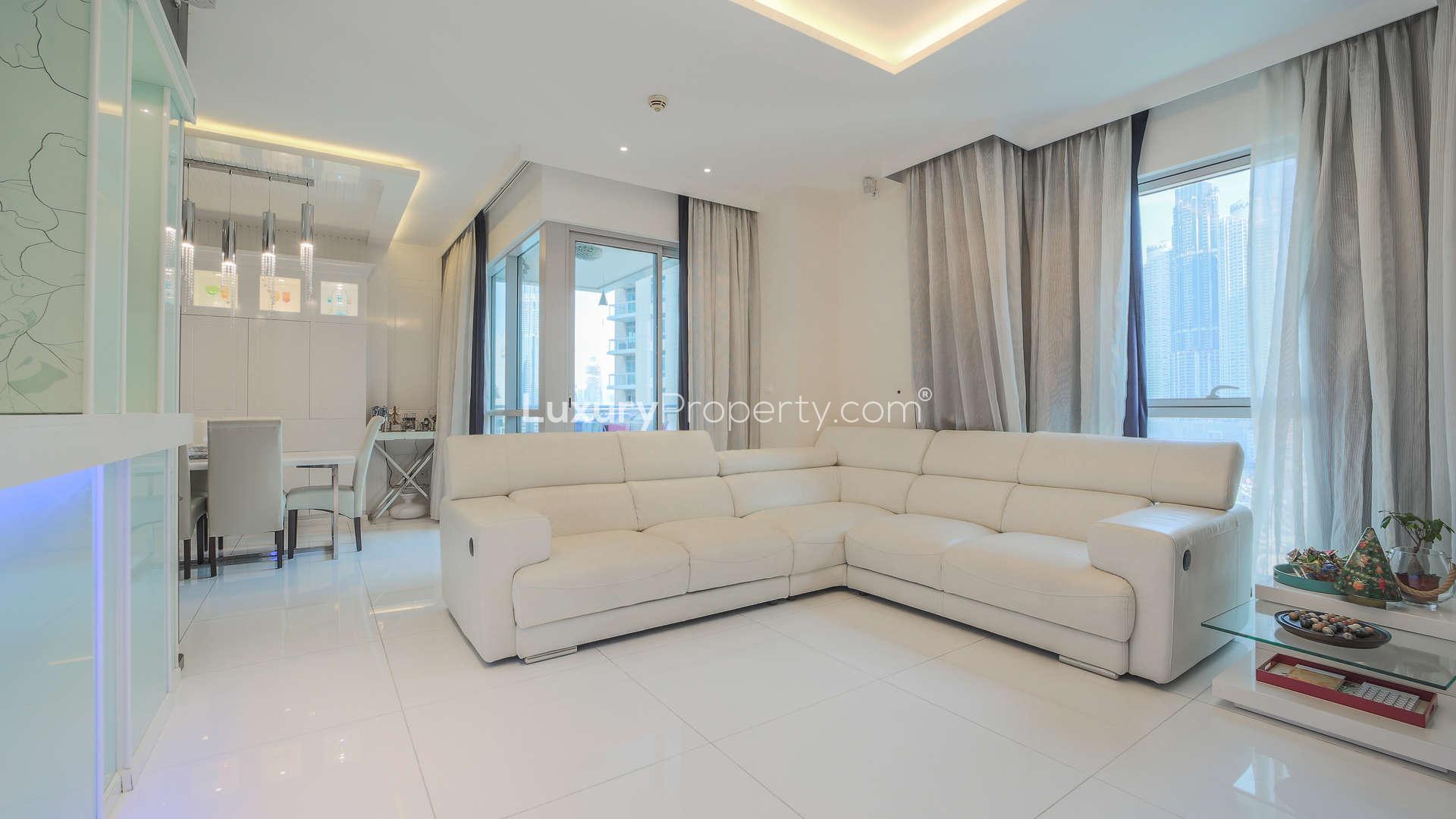 Luxurious living room in three-bedroom apartment, The Residences, Downtown Dubai, modern decor