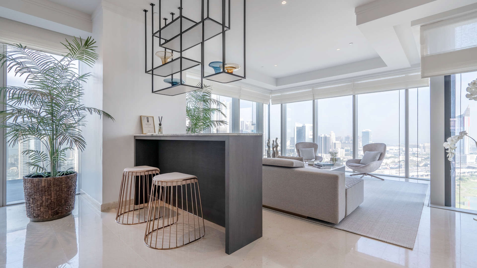 Luxurious dining and living area in three-bedroom apartment, The Residences JLT, Dubai