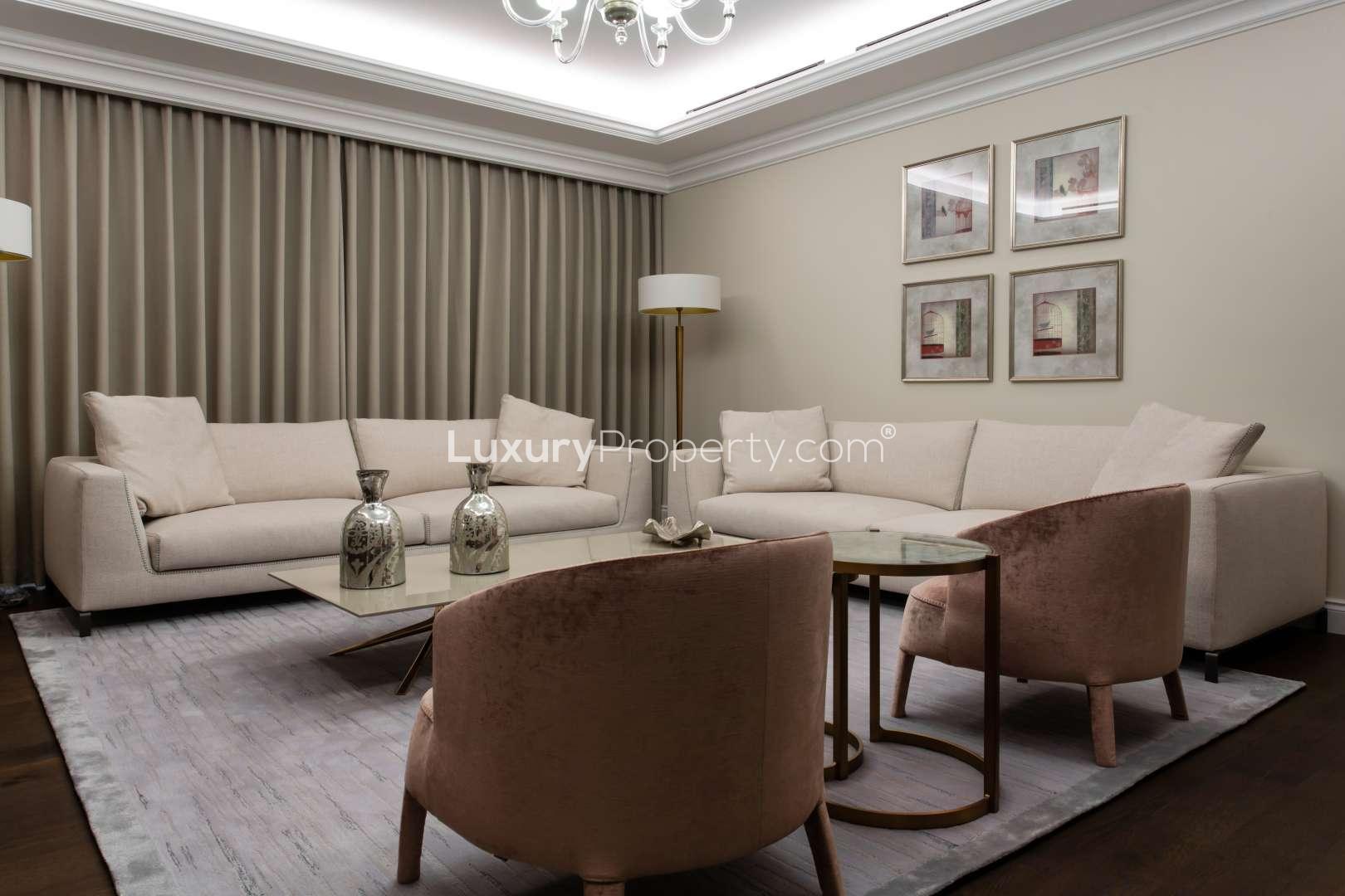 Luxurious living room in 3-bedroom apartment at The Ritz-Carlton Residences, Amman