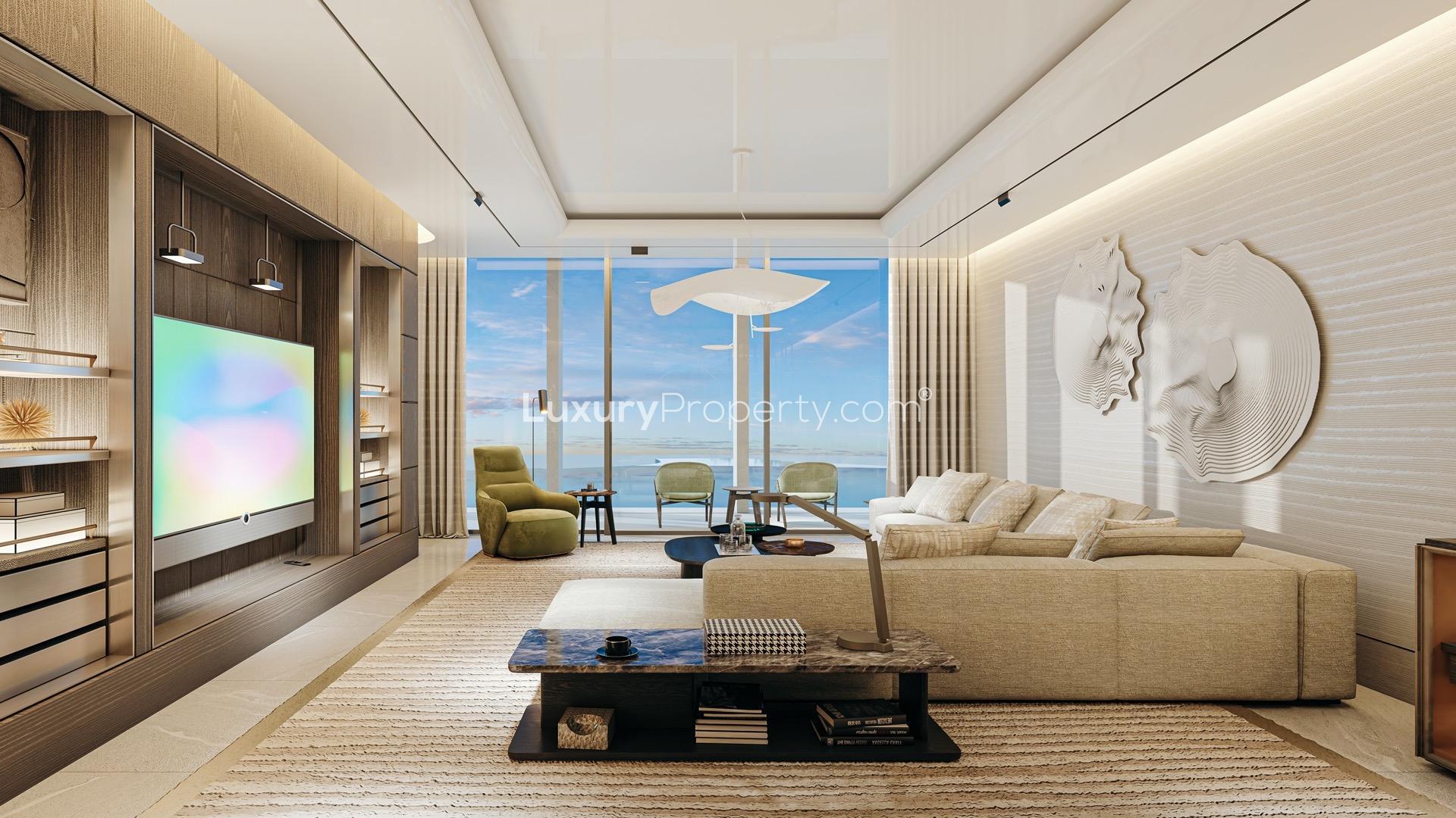 Luxurious living room in three-bed apartment, Ritz-Carlton Residences, Creekside, for sale