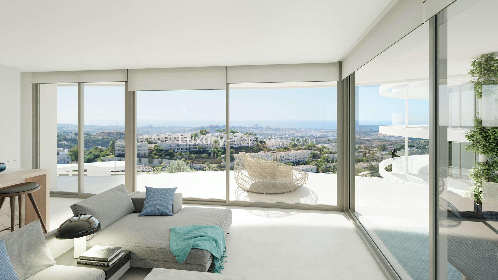 Contemporary apartment complex in The View Marbella, featuring modern architecture and lush surroundings