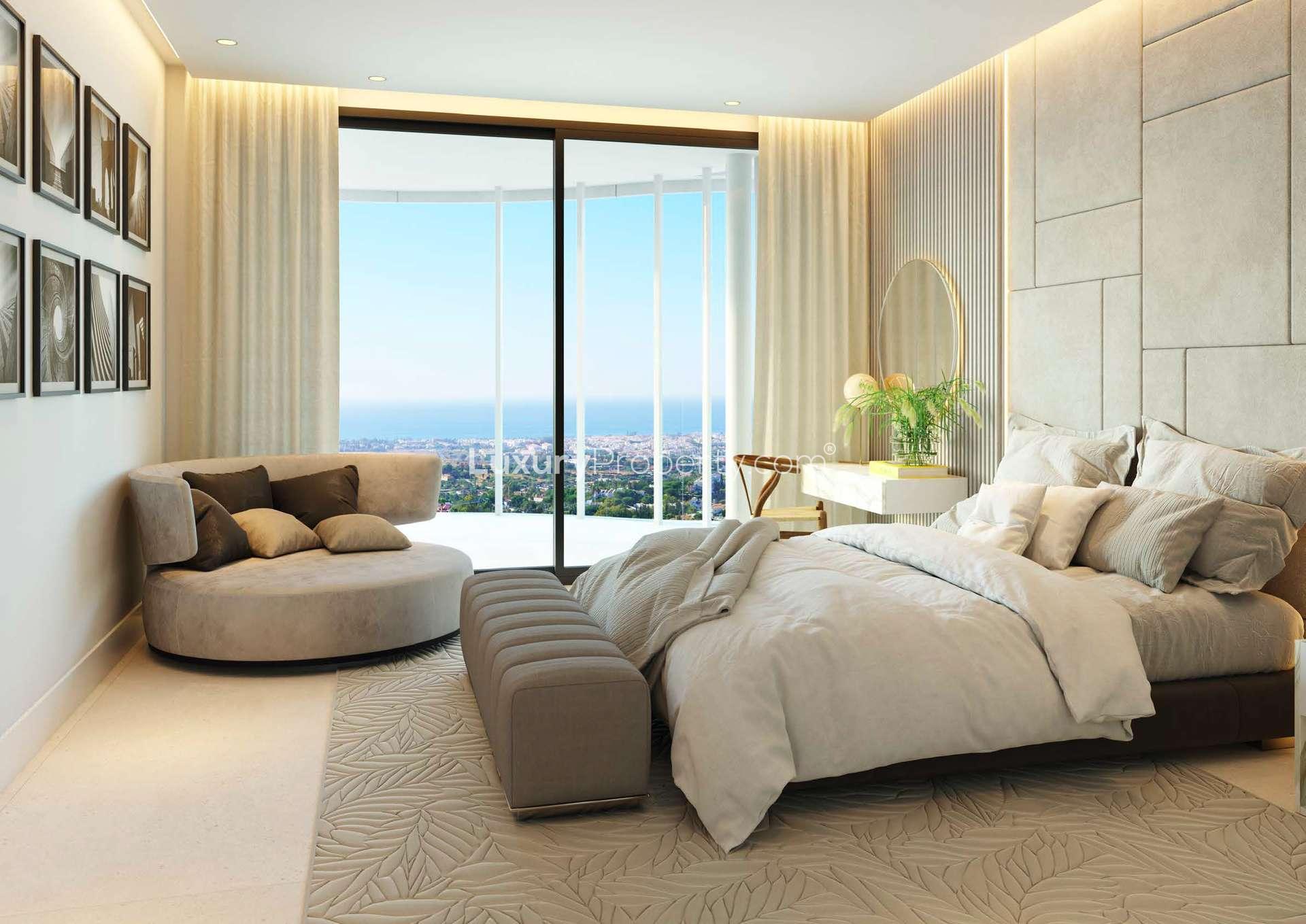 Contemporary apartment living room with panoramic coastal views, Marbella, The View Marbella