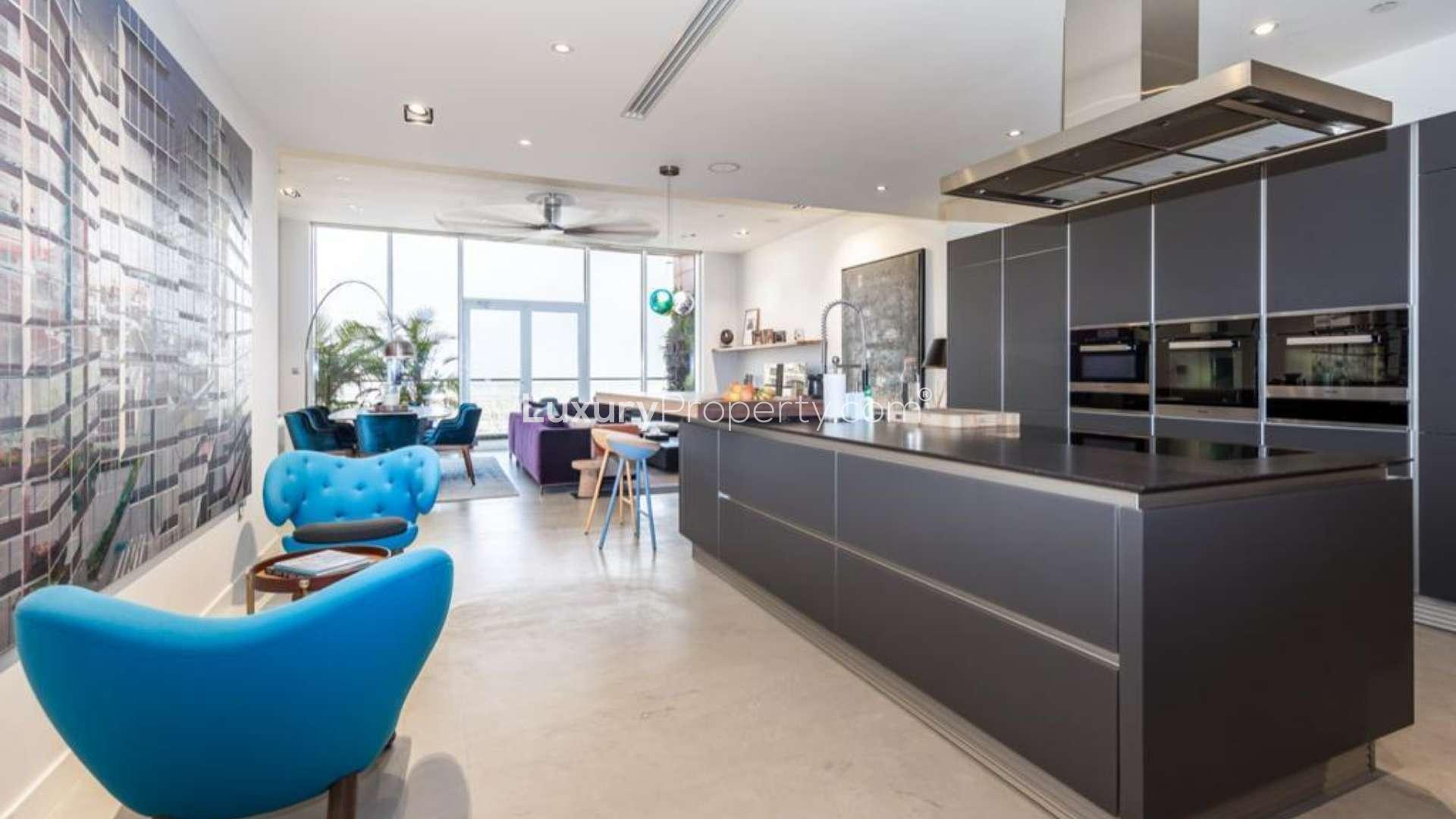 Aerial view of marina near Tiara Residences, Palm Jumeirah with Atlantis in background