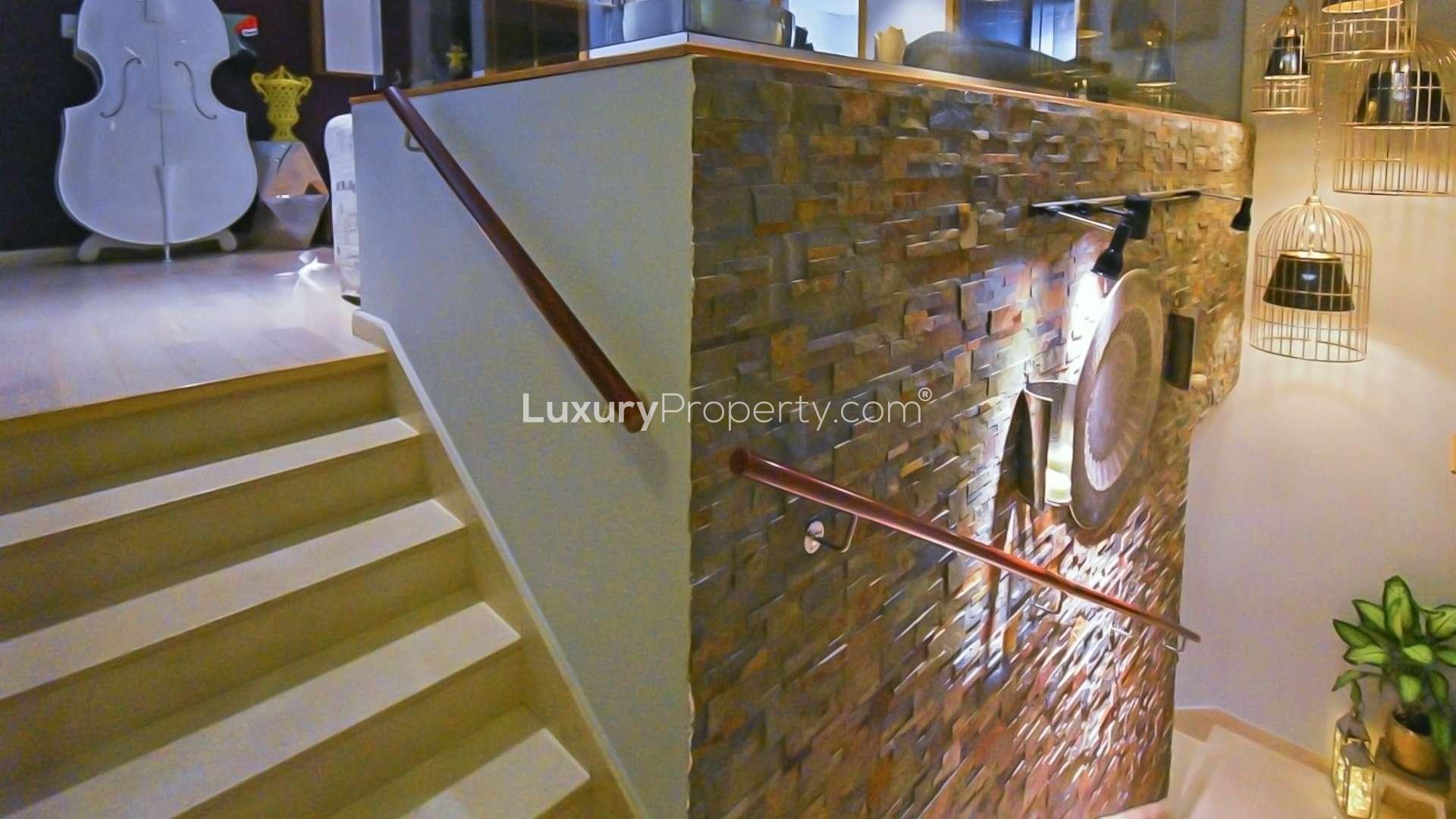 Stylish living room in 3-bedroom duplex, Trident Bayside, Dubai Marina, modern decor