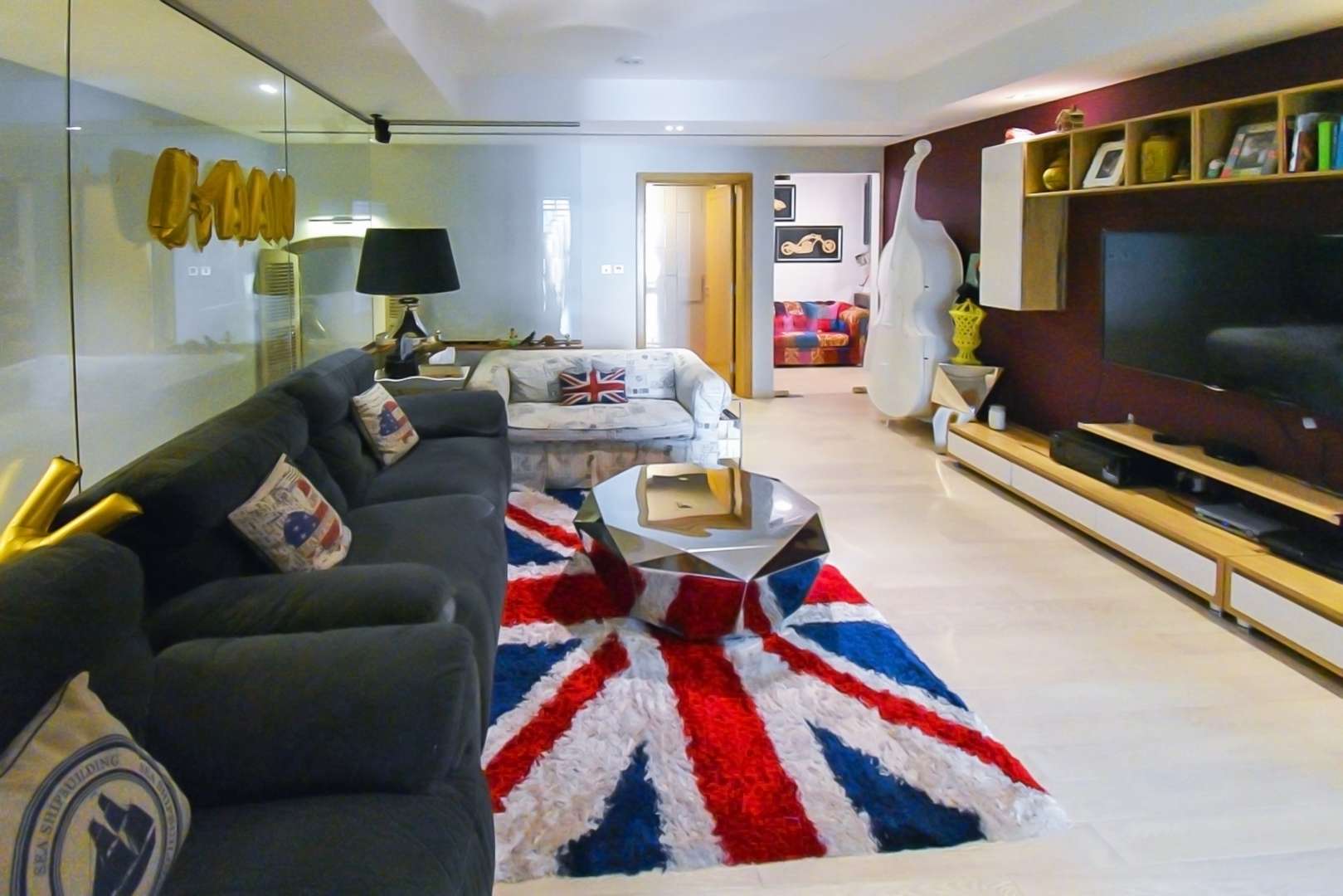 Modern living room in 3-bedroom duplex apartment, Trident Bayside, Dubai Marina