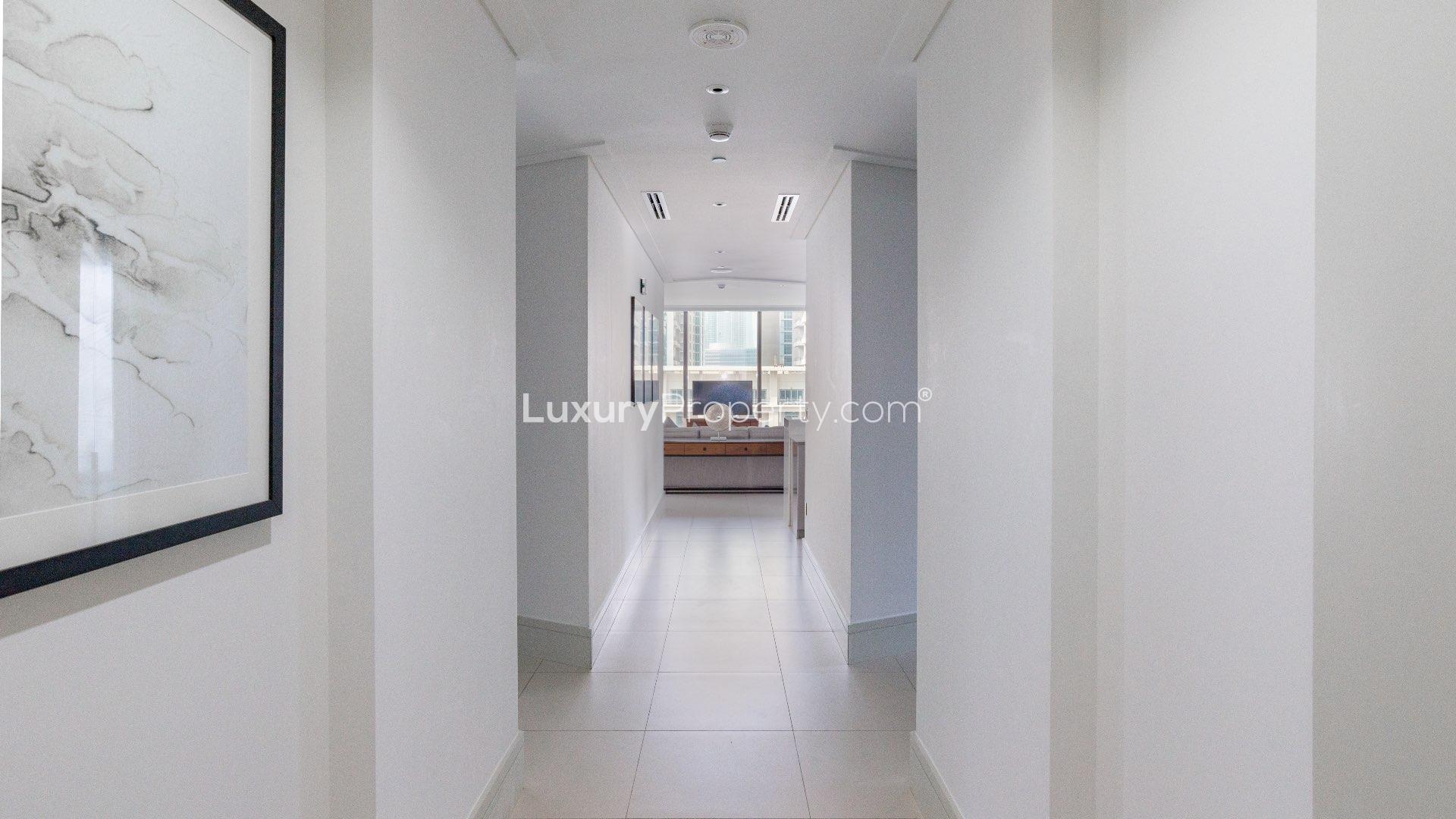 Fully furnished living room in 3-bedroom apartment, Vida Residences Downtown Dubai, modern decor