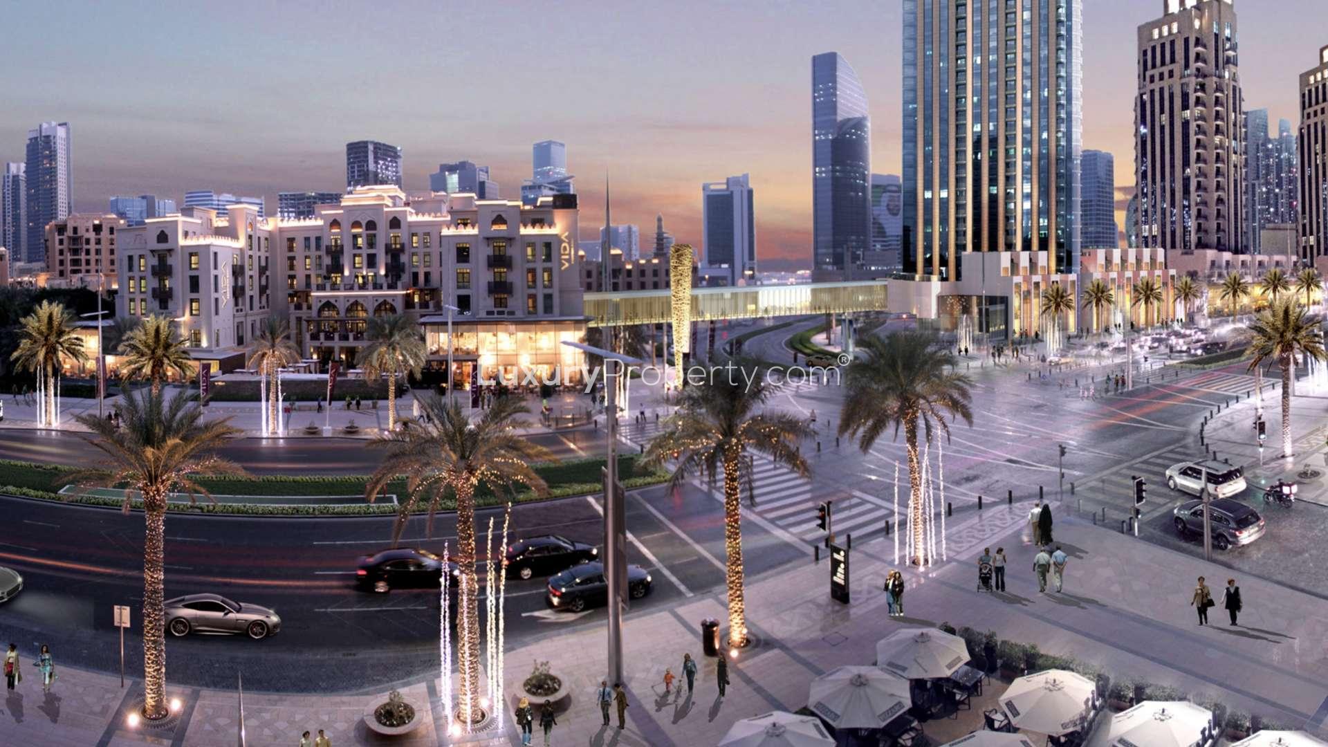 Luxury bedroom in Vida Residence Sky Collection apartment, Downtown Dubai, with city view