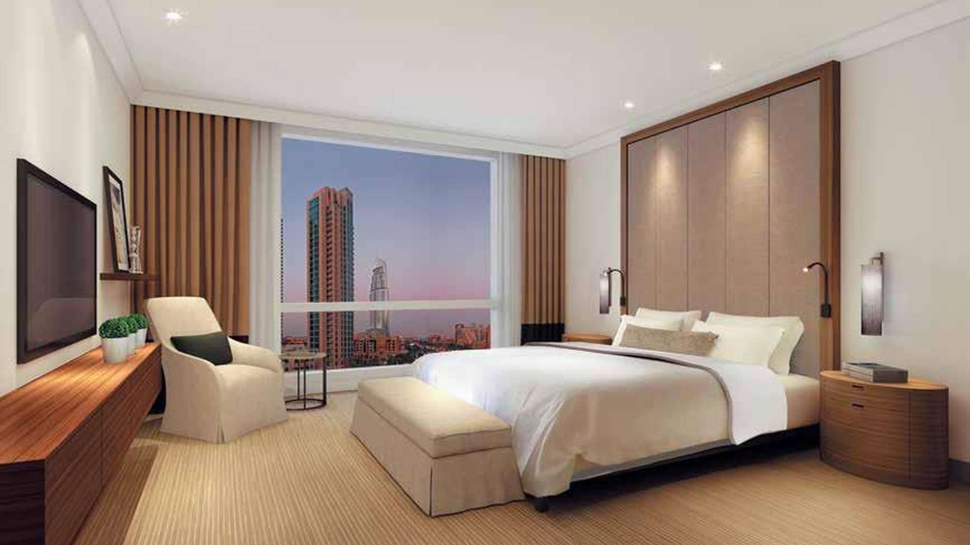 Luxurious living room in Vida Residence apartment, Downtown Dubai, with modern decor and furniture