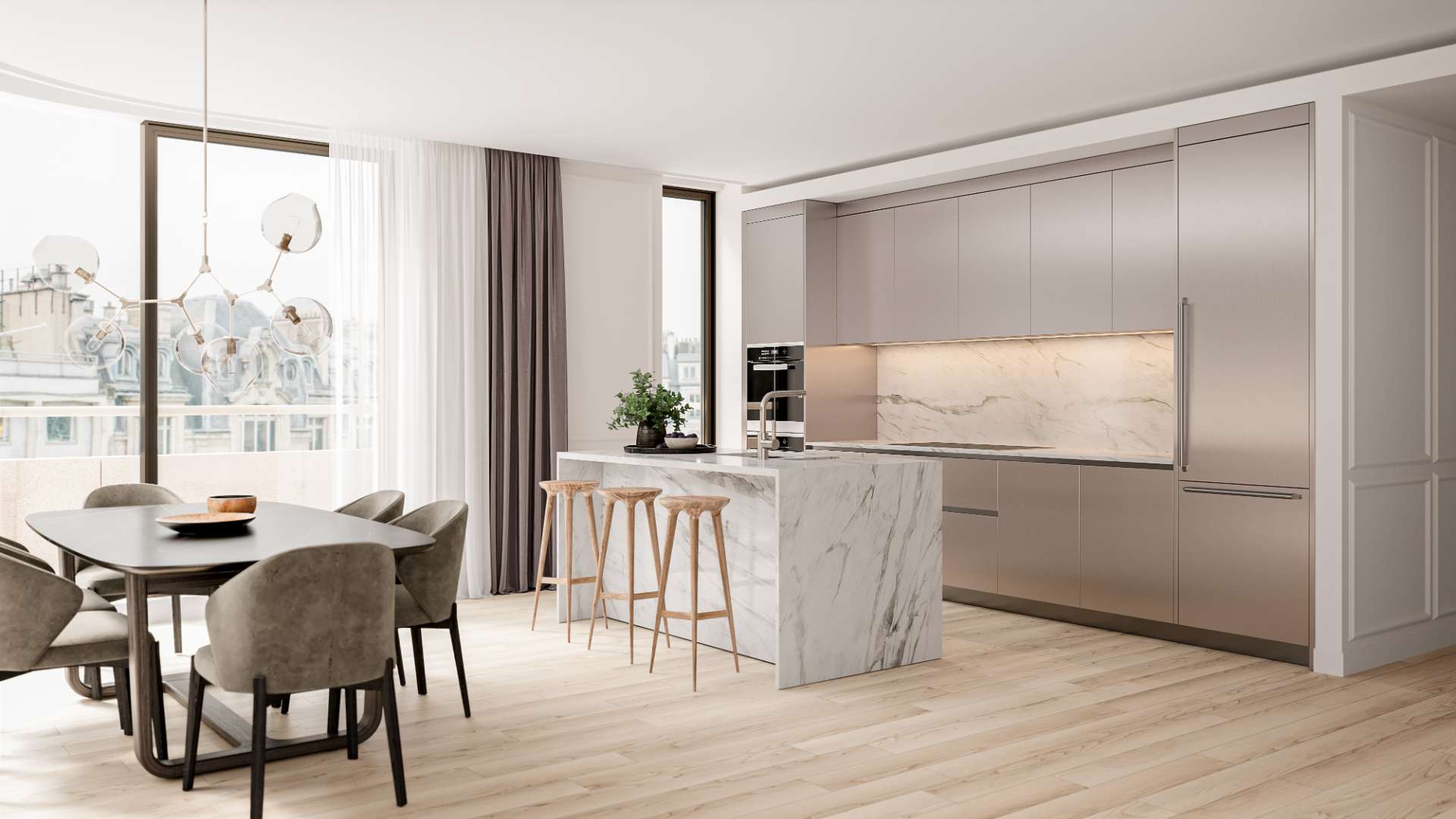 Modern living room in W1 Place apartment, featuring elegant furniture and natural light