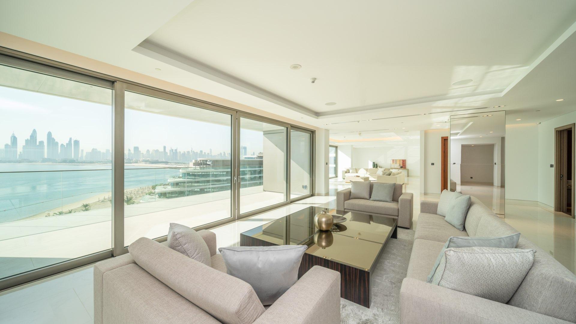 Top-floor apartment view of Palm Jumeirah beach and skyline, W Residences, Dubai