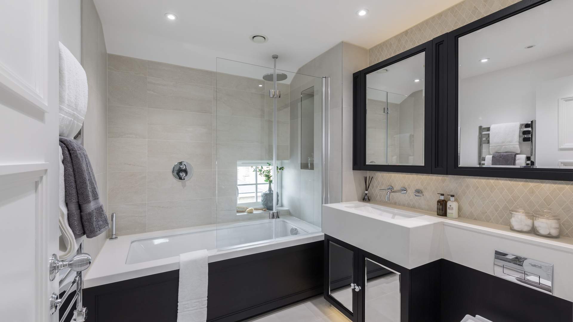 Elegant dining and living area in three-bedroom triplex apartment, Wimbledon Hill, London