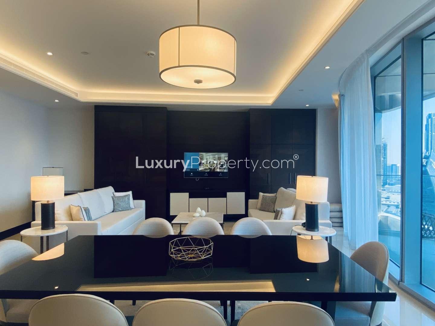 High-floor apartment view of Burj Khalifa and skyline in Downtown Dubai