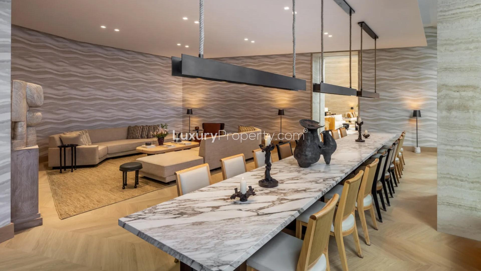 Luxurious living and dining area at One High Line, Manhattan condominium for sale