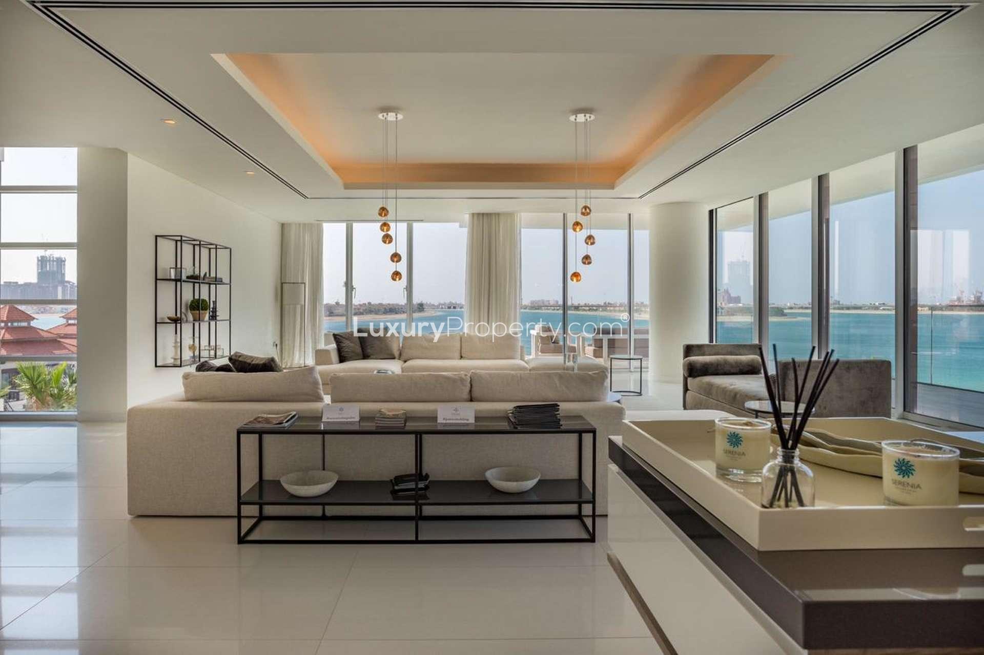 Luxurious living room in Serenia Residences penthouse, Palm Jumeirah, with stunning sea views