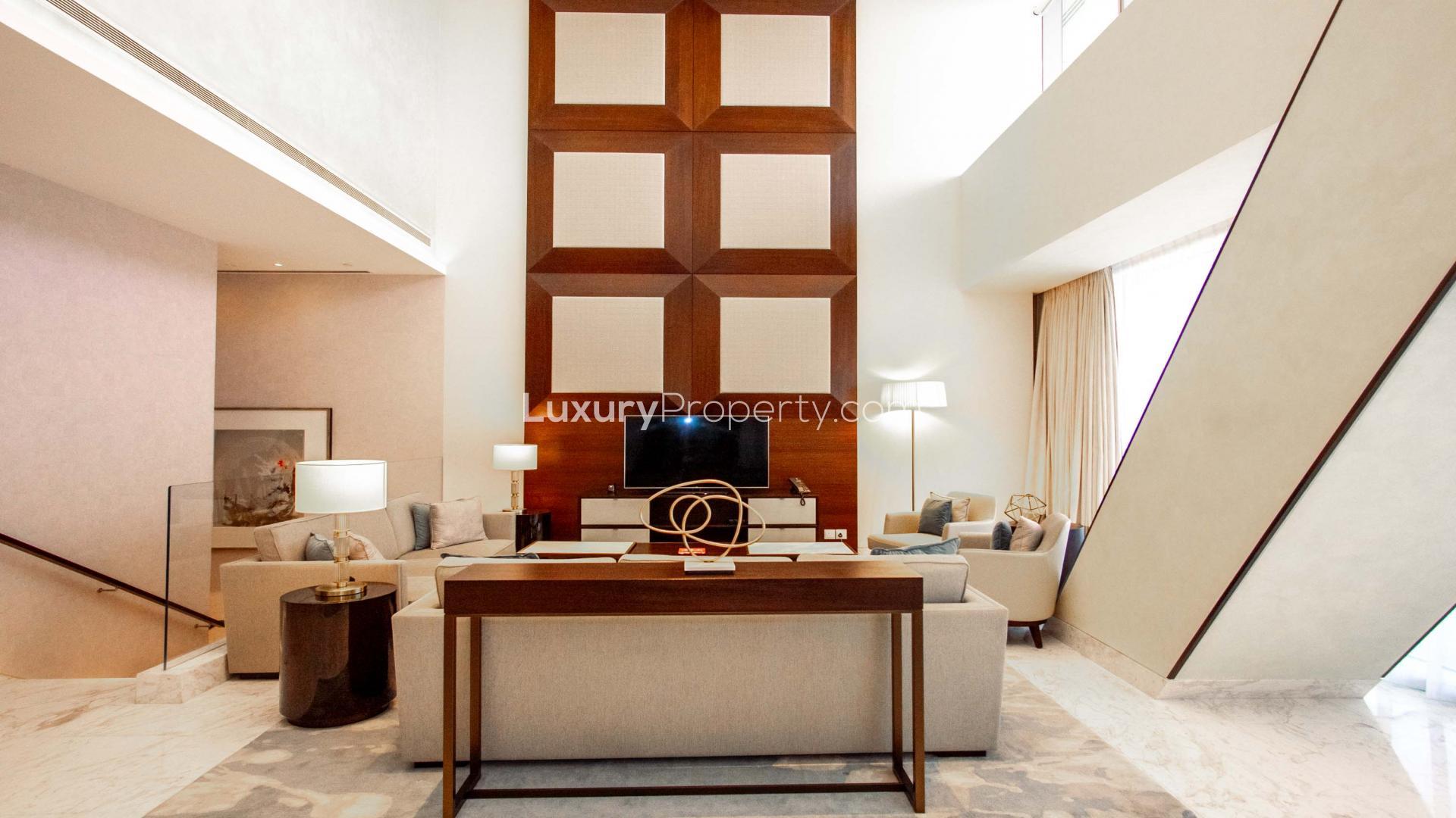 Spacious luxury penthouse living room, modern decor, Downtown Dubai, The Address Sky View Towers