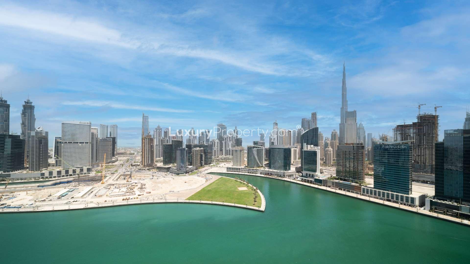 Modern kitchen in stylish half-floor penthouse, Volante, Business Bay, with Burj Khalifa views