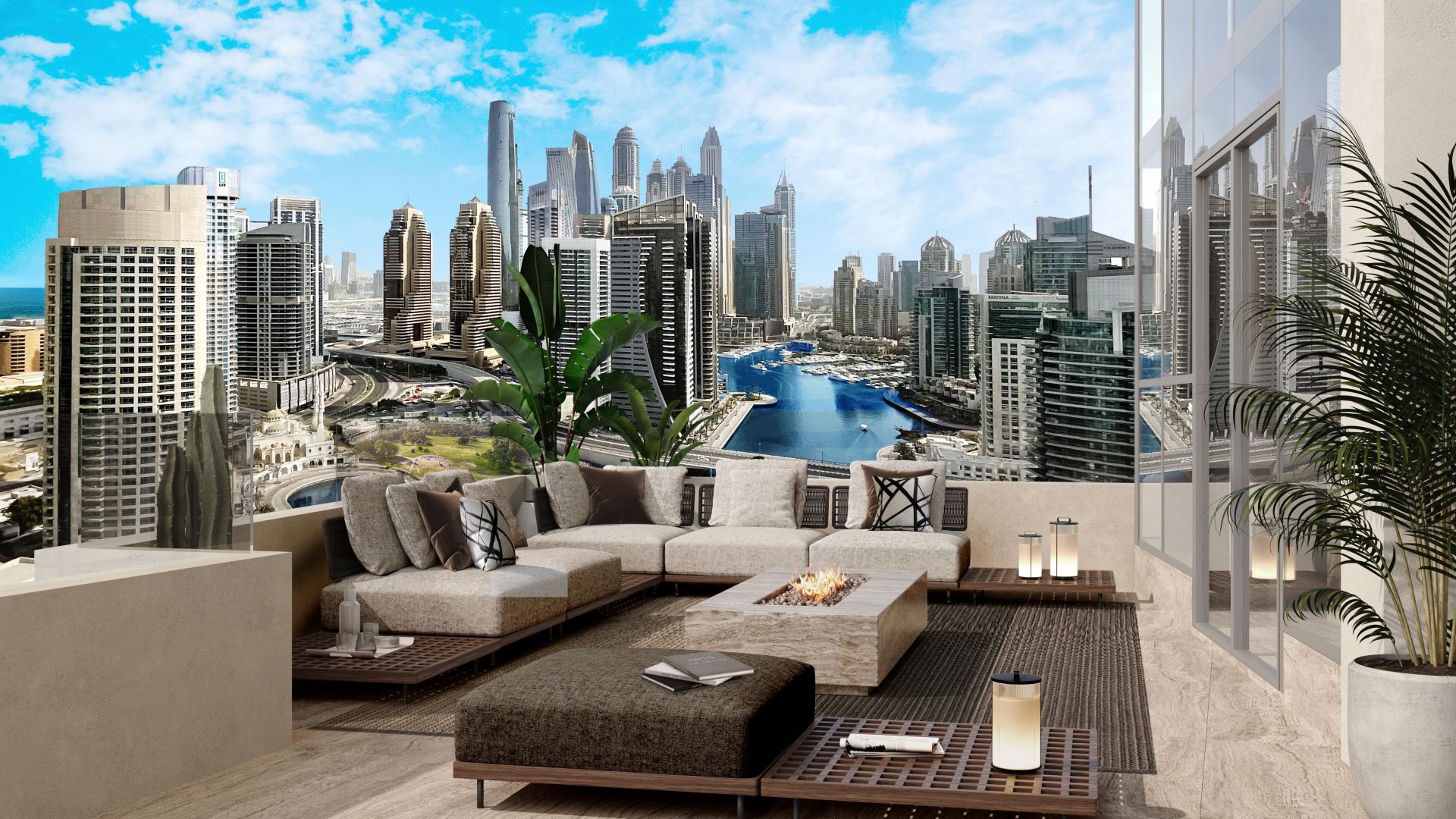 Luxurious duplex penthouse living room with marina views, LIV Waterside, Dubai Marina