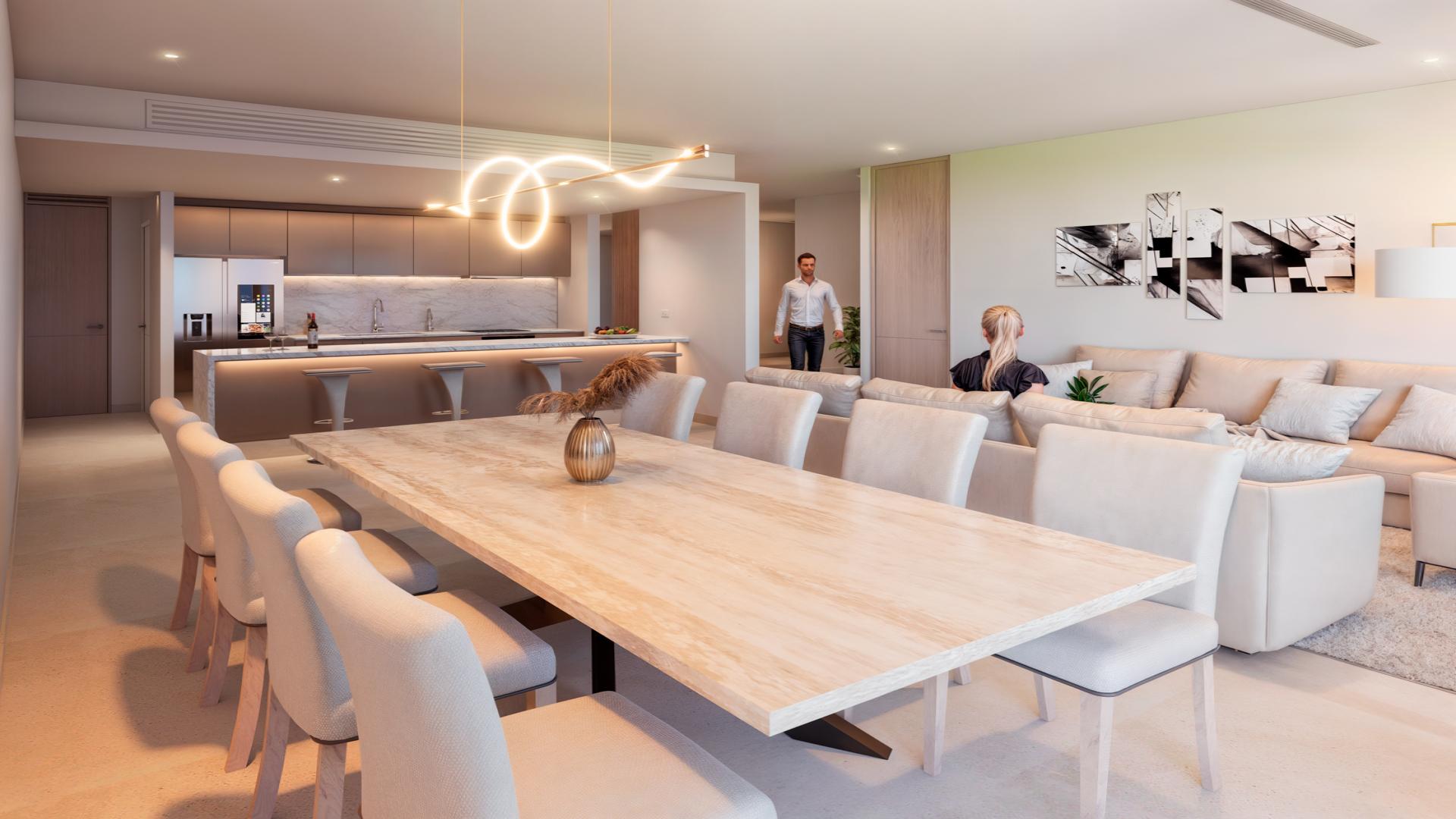 Penthouse balcony view of ocean and palm trees at The Stella, Cozumel Island