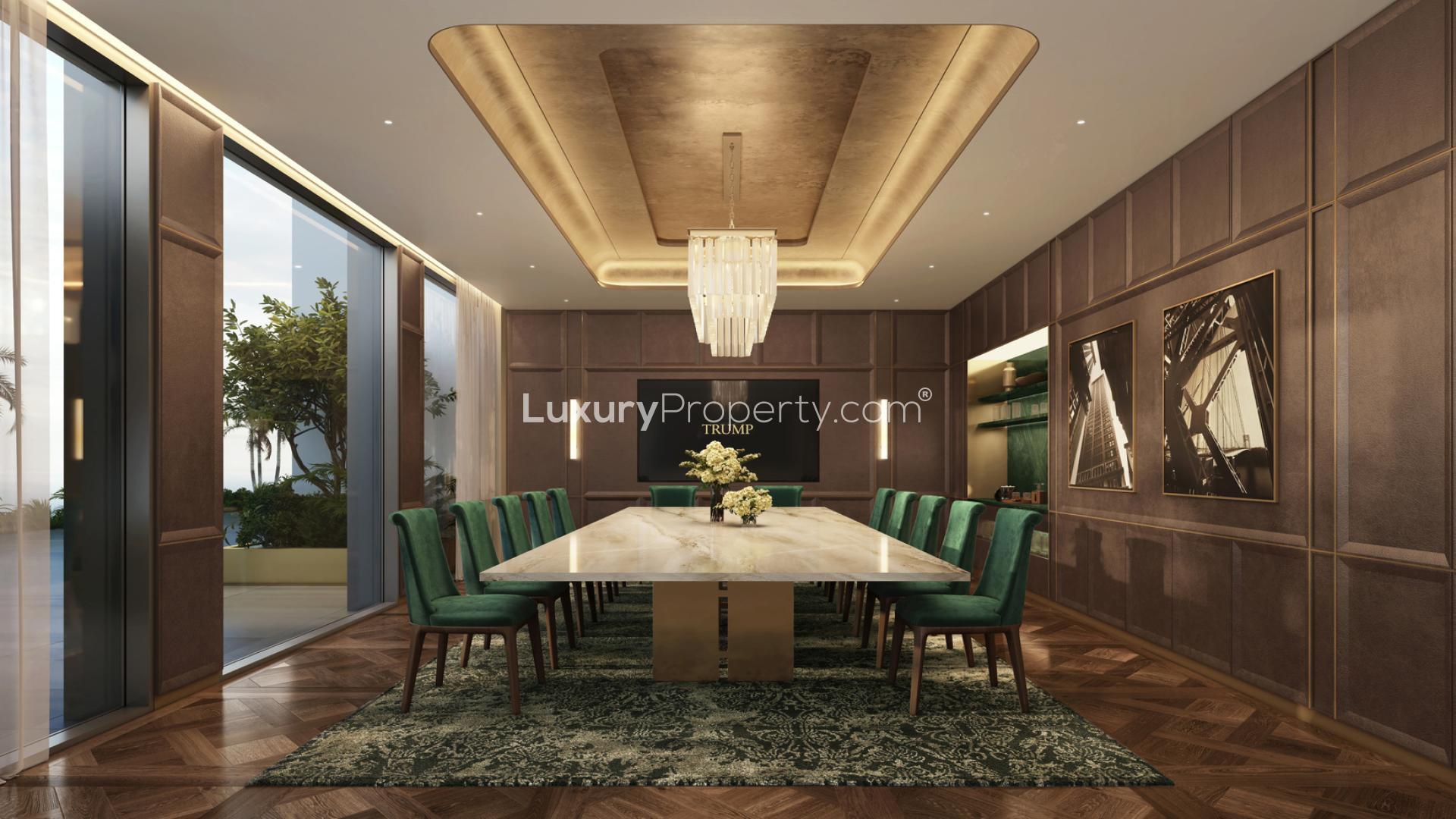 Luxurious penthouse living room in Trump Tower Jeddah with elegant décor and chandeliers