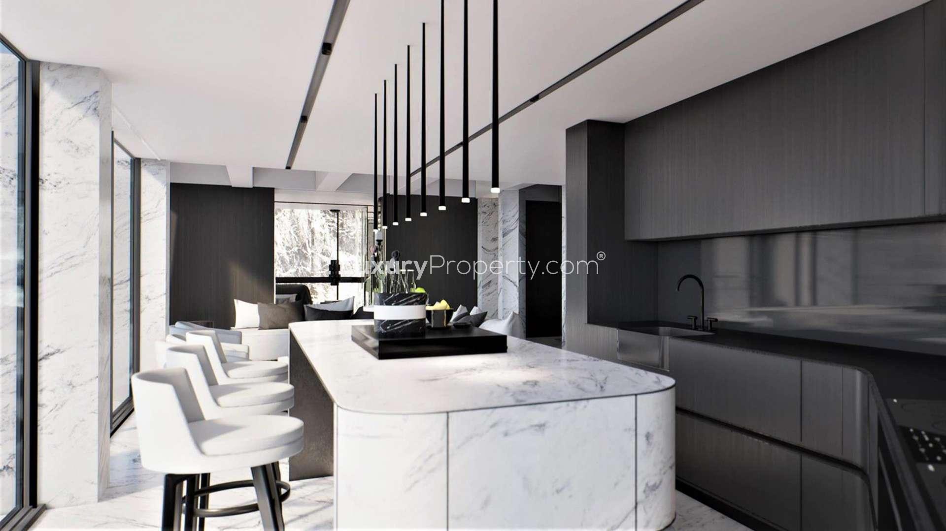 Luxurious Bondi Beach penthouse interior with modern design, spacious living area, and ocean view